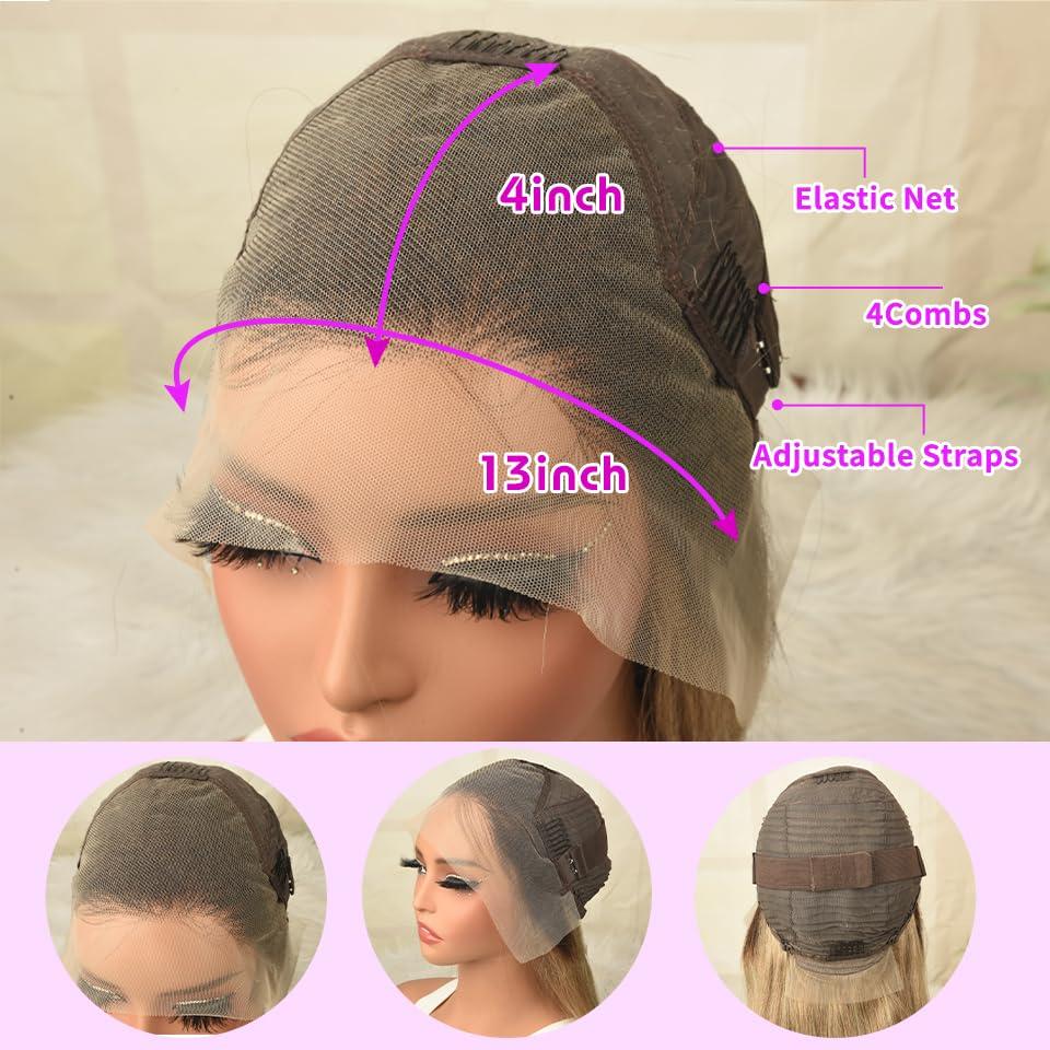 koinu Ash Blonde Wig Human Hair 13x4 Transparent Lace Front Wigs Human Hair 200% Density Ash Blonde Straight Lace Front Wigs for Black Women Pre Plucked Dark Brown Roots Human Hair Wig Pre Plucked 30 Inch