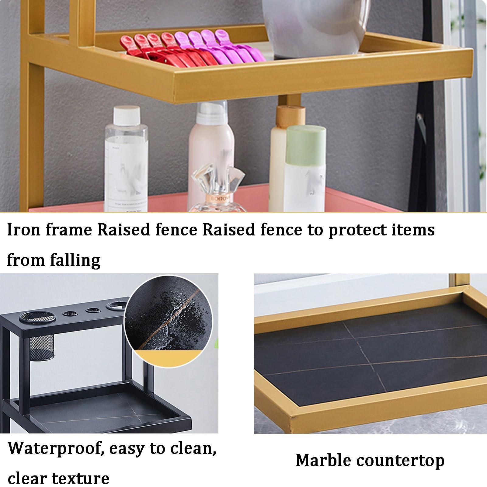 LVLDAWA LVLDAWA Salon Storage Cabinet Trolley Barber Shop Tool Cabinet with 2 Hair Dryer Holders Barber Salon Styling Station Organizer Equipments with Drawer(E)