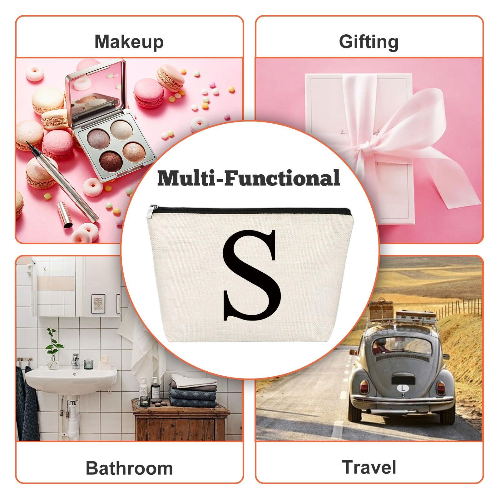 Gfhzdmf Monogrammed Makeup Bag for Women Letter S Cosmetic Bag Alphabet Initial Letter A-Z Travel Pouch Gift for Friend Birthday Graduation Gift for Sister Vocation Gift for Daughter Travel Toiletry Bag (S)