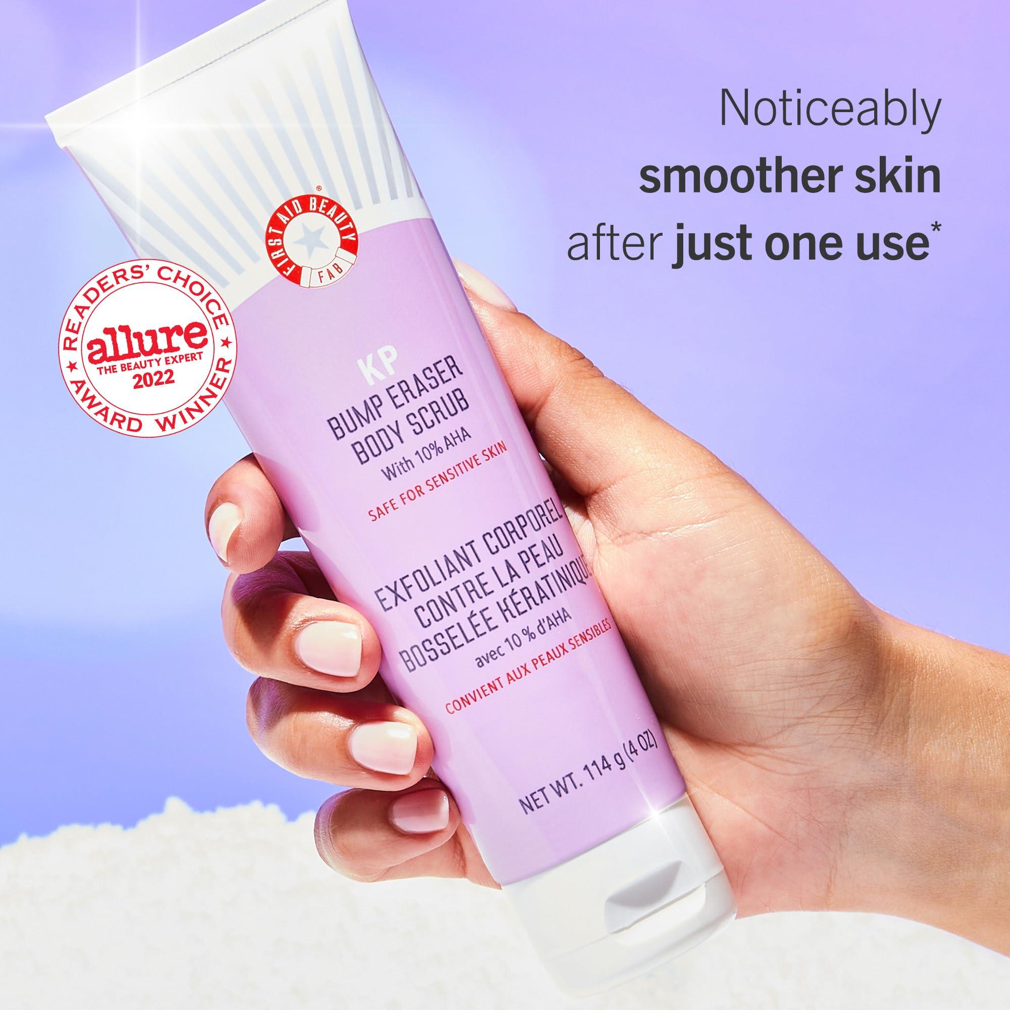 First Aid Beauty First Aid Beauty - Smooth Skin Season: KP Bump Eraser Body Scrub, 4oz, Ultra Repair Cream, 6oz, Anti-Chafe Stick, 0.35oz, Ingrown Hair Pads, 60 Pads, Deep Hydration & Exfoliating Body Essentials, 4ct