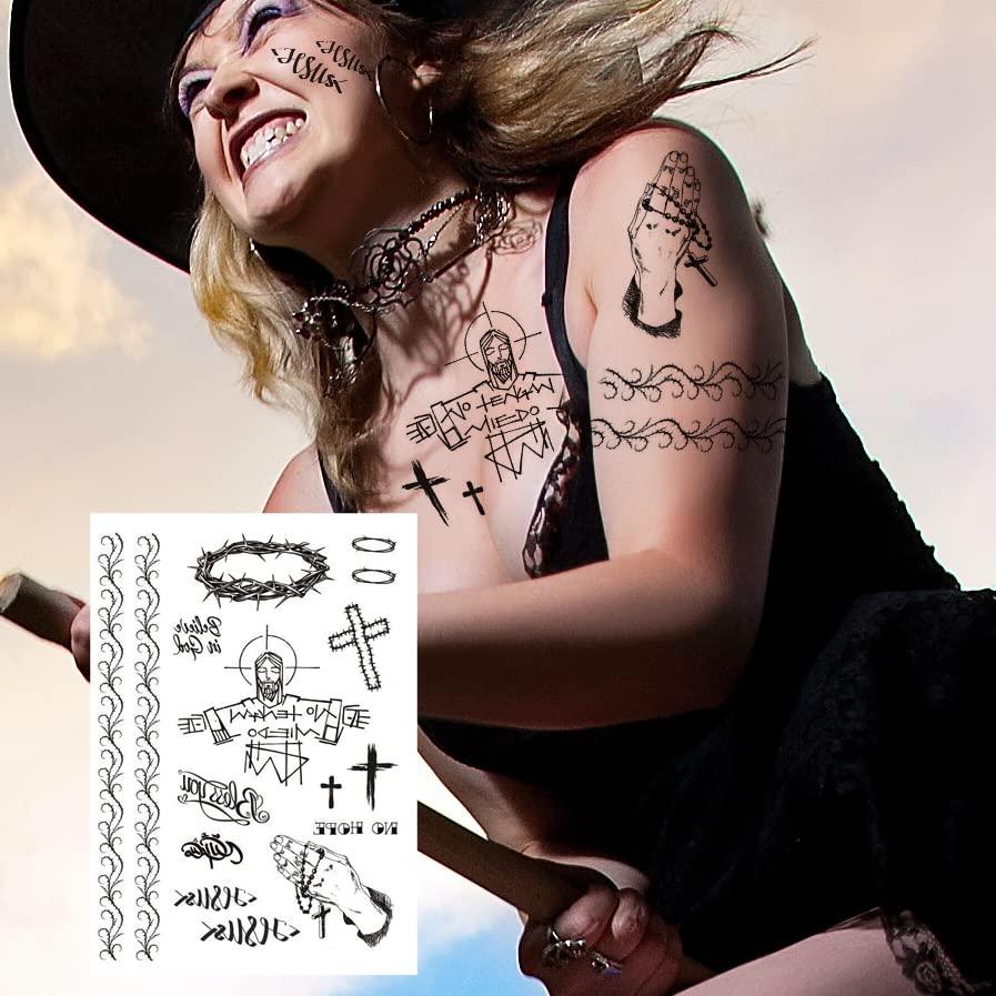 Kotbs Kotbs 6 Sheets Black Totem Barbed Wire Animal Temporary Face Tattoos, Halloween Temporary Tattoos for Men Women, Waterproof Fake Tattoo Stickers for Kids Adult Halloween Costume Accessories and Partie