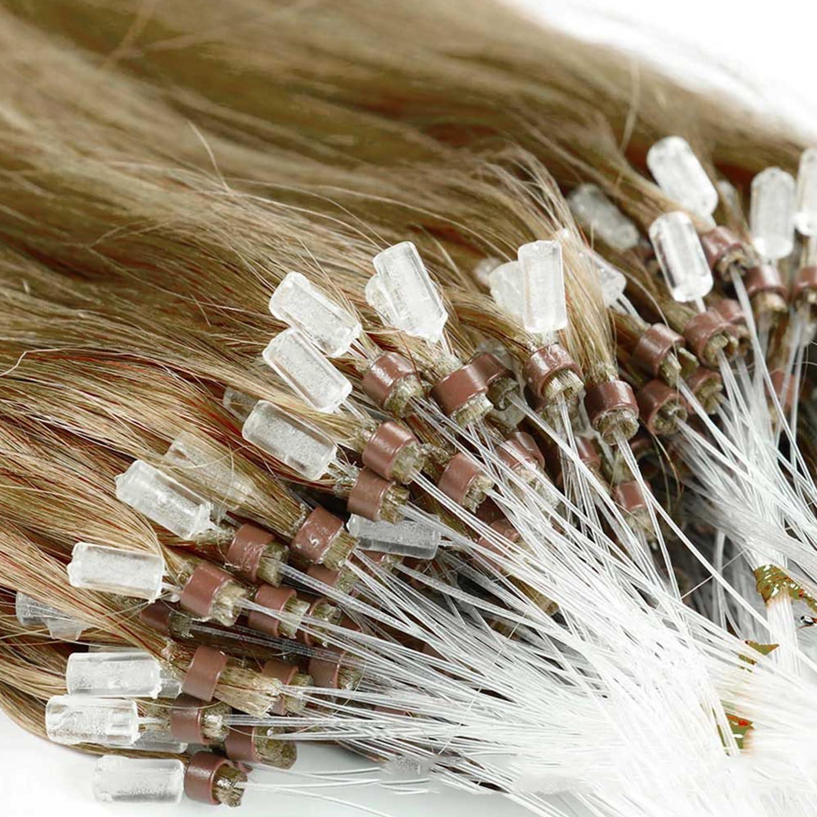 RIBONI Microlink Hair Extensions Micro Beads Hair Extensions Human Hair Micro Link Human Hair Extensions Straight Hair 100strands 24Inch Linen