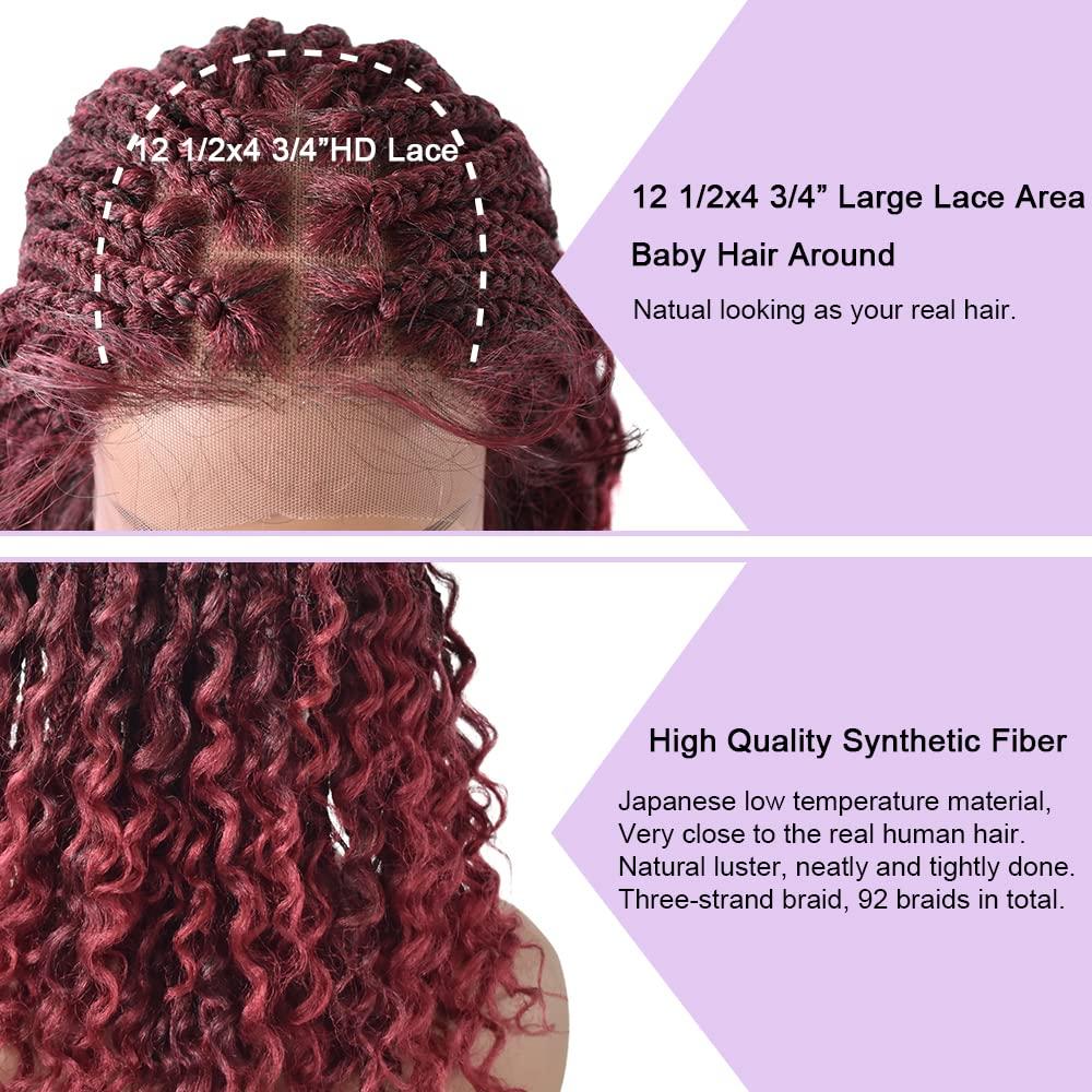 FANCYHAIR 18 Inches 4.75X12.5" Lace Front Braided Wigs with Natural Baby Hair Lightweight Hand Braided wigs for Black Women Curly Wave Ends Synthetic Glueless Cornrow Hair Tribal Braids Wigs (#27/613M Blonde)