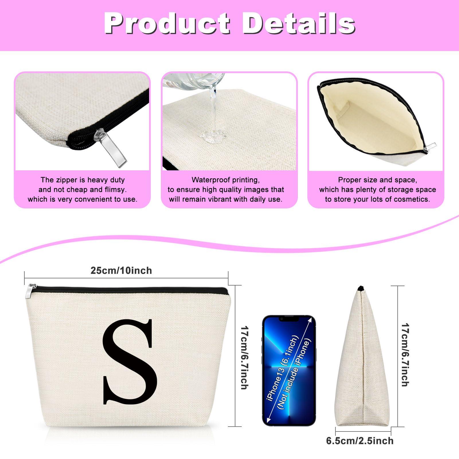 Gfhzdmf Monogrammed Makeup Bag for Women Letter S Cosmetic Bag Alphabet Initial Letter A-Z Travel Pouch Gift for Friend Birthday Graduation Gift for Sister Vocation Gift for Daughter Travel Toiletry Bag (S)