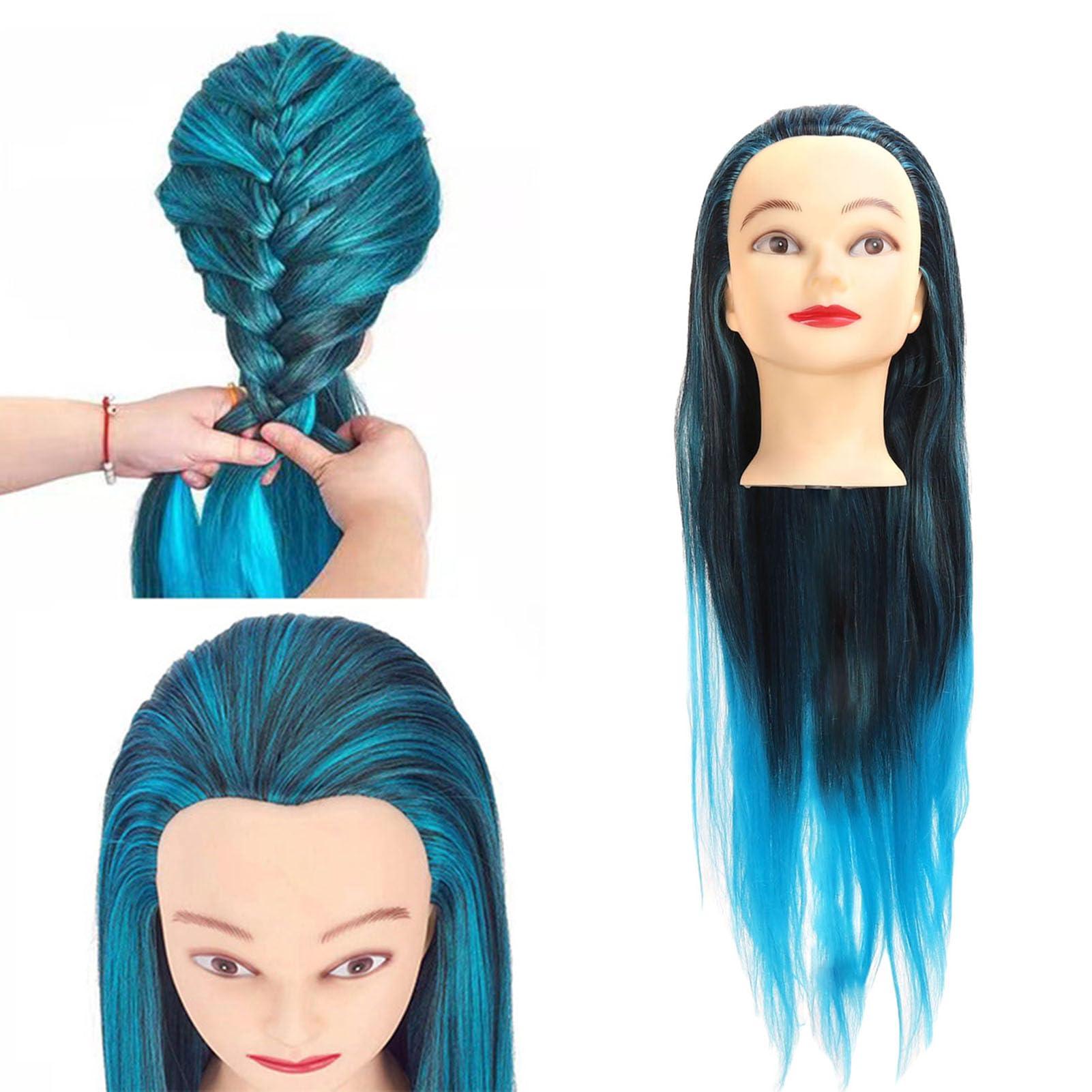 NSXAYIWE Mannequin Head, Blue Hair Head Mannequin, Doll Head for Hair Styling to Practice on, Hair Mannequin Head Compatiable for Hairdressing Teachers, Students