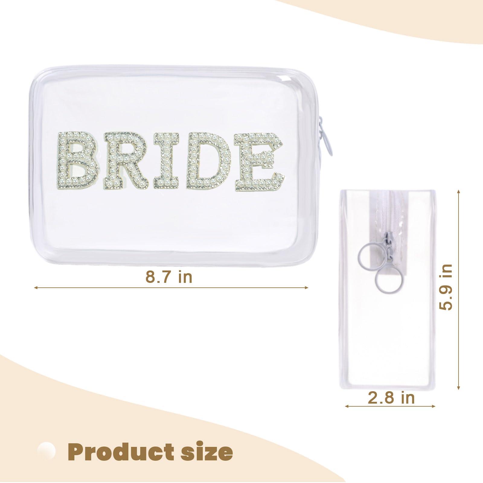 Jeletonp Jeletonp Bride Clear Makeup Bag Cosmetic Bag Waterproof Bride Toiletry Bag Mrs Pearl Rhinestone Patch Letter Bags Makeup Pouch Travel Storage Bag for Bridal Shower Wedding Bachelor Party (Bride)