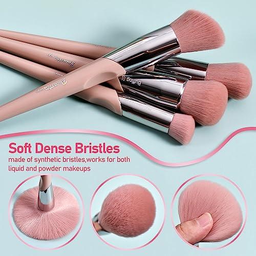 Bueart Design Bueart design 16Pcs ULTRA SOFT Labeled Best Makeup Brushes set with Travel Holder case face Contour Foundation brushes (16Pcs Elegant+Pink Holder)