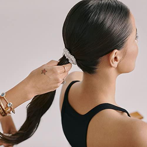 SLIP Slip Silk Crystal Skinnie Scrunchies in Manhattan Nights - 100% Pure 22 Momme Mulberry Silk Scrunchies for Women - Hair-Friendly Silk Scrunchies - Luxurious Elastic Hair Scrunchie Set (4 Scrunchies)
