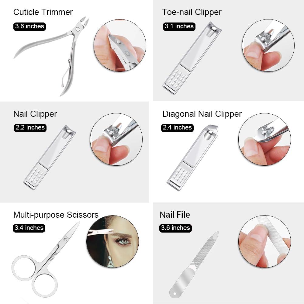 ZIZZON ZIZZON Manicure, Pedicure Kit, Nail Clippers Set of 12Pcs, Professional Grooming Kit, Nail Tools with Luxurious Travel Case