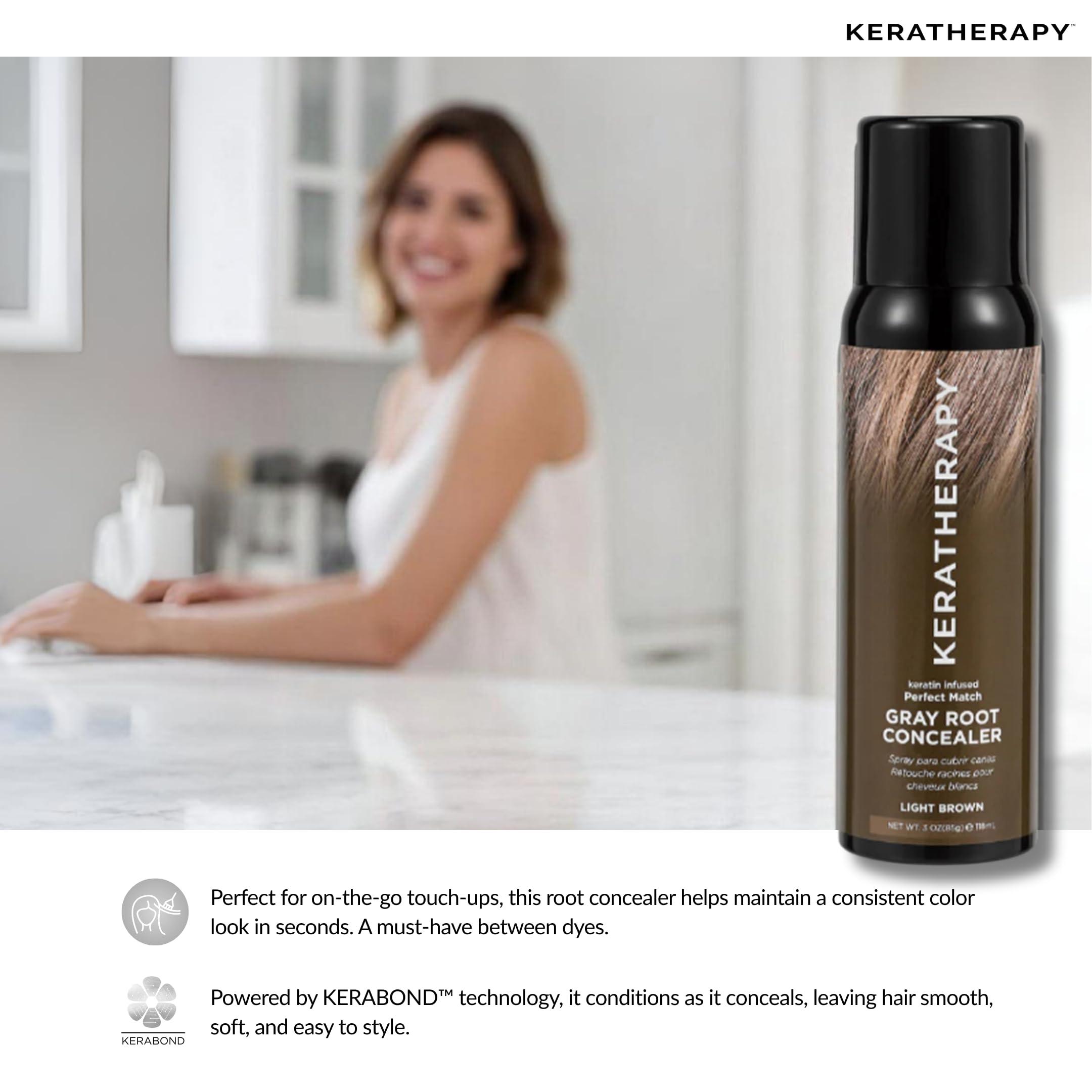 KERATHERAPY Keratherapy Keratin Infused Perfect Match Gray Root Concealer Spray, Light Brown, 3 oz, 118ml - Root Cover Up Spray to Hide Gray Roots - Keratin Therapy Hair Darkening & Temporary Scalp Concealer