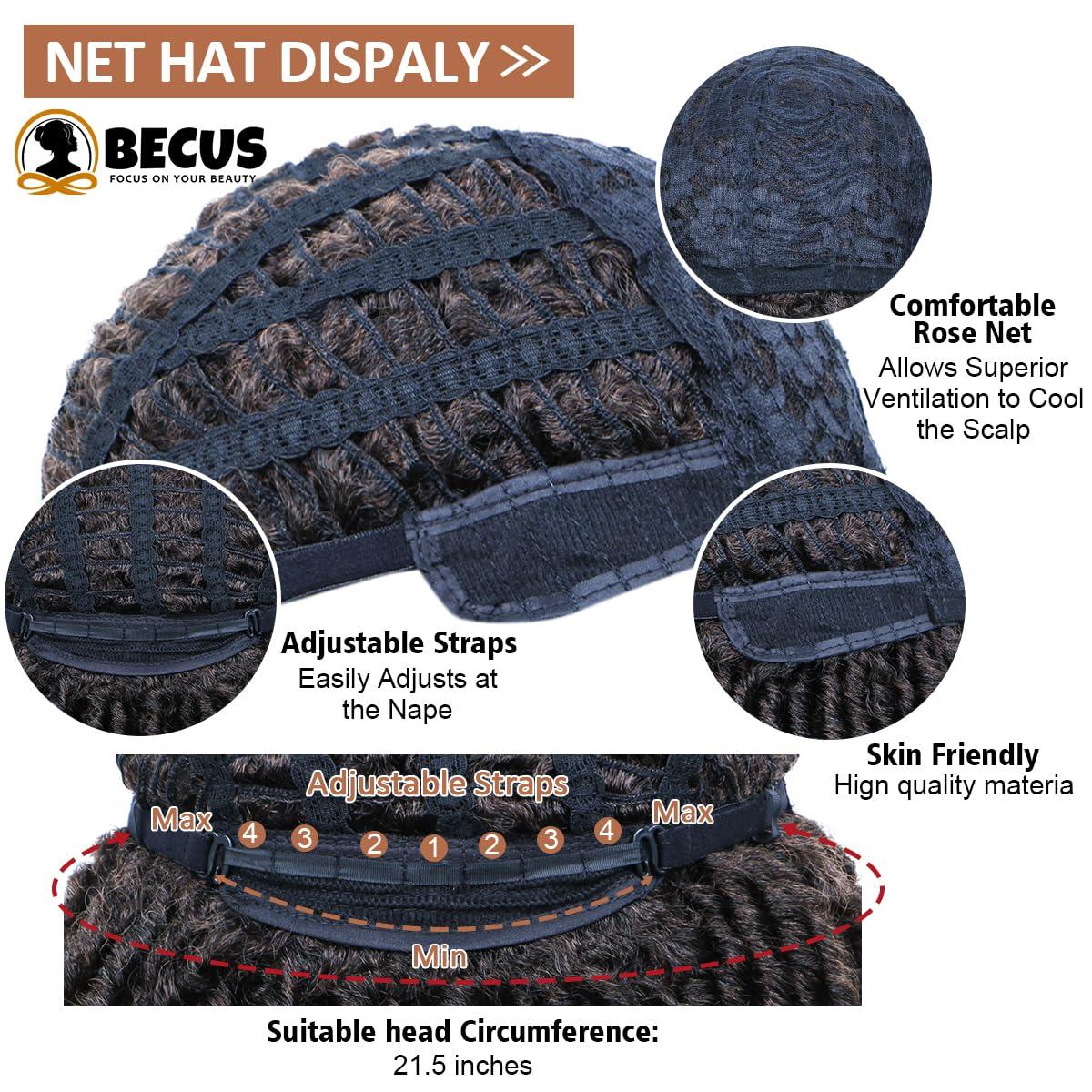 QUEENTAS QUEENTAS Dreadlock Wigs for Women and Men Short Curly Big Afro Braided Wigs Faux Locs Twist Braiding Synthetic Wigs (Black/Brown)