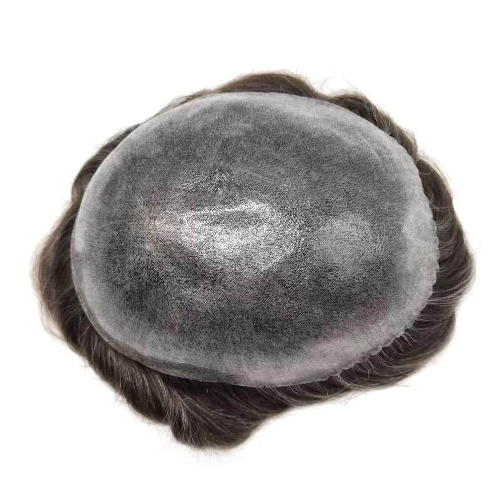 LYRICAL HAIR LYRICAL HAIR Toupee for Men Human Hair Replacement System Full Poly Skin Durable Injected PU Mens Hair Piece Protesis Capilar Para Hombre 5\"X7\" #330 Dark Brown+30% Gray-110% Light to Medium Density