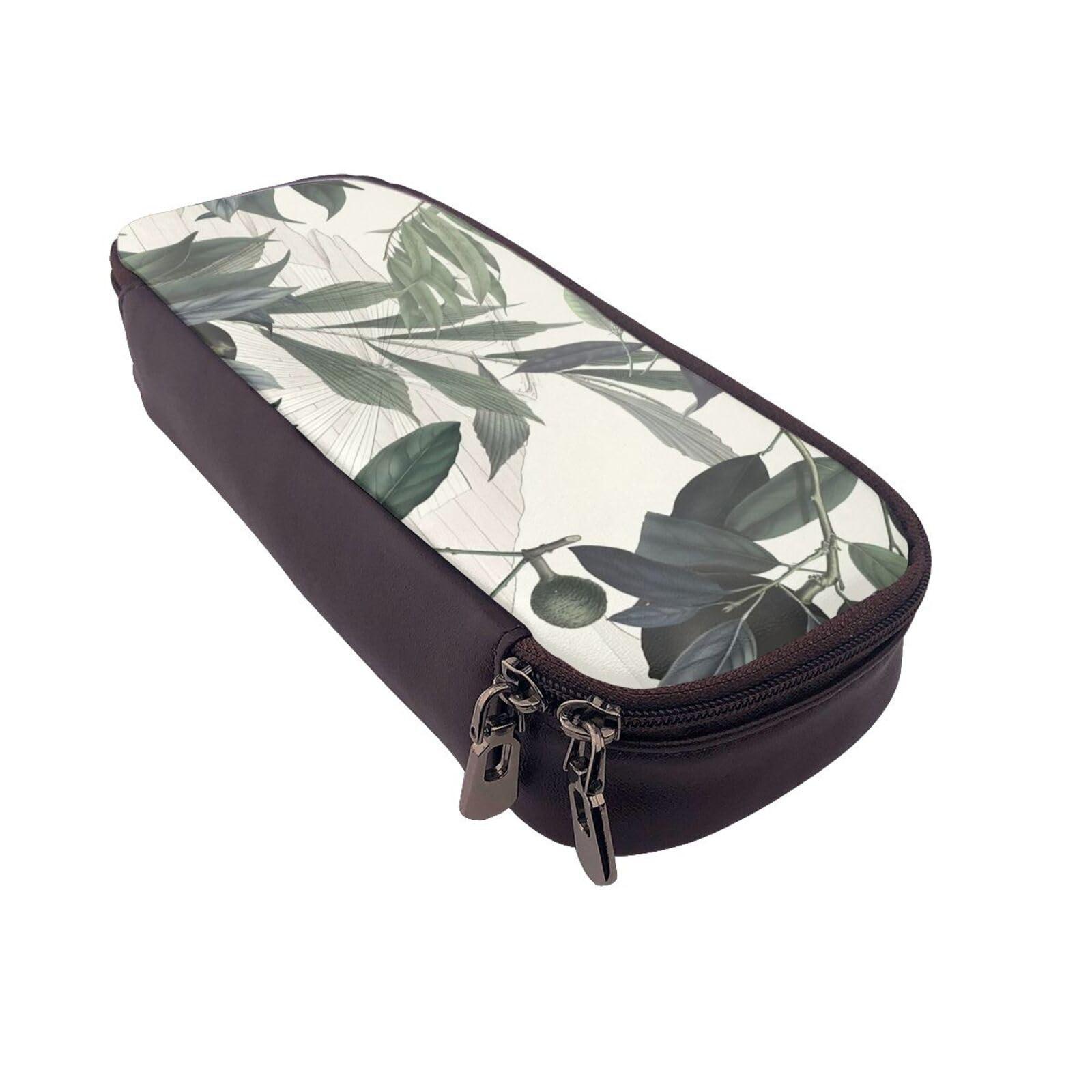 YHBLYKXP YHBLYKXP Cute palm tree leaves print Leather Flap Pencil Case,Toiletry Organizer,Zipper Coin Purse, Black