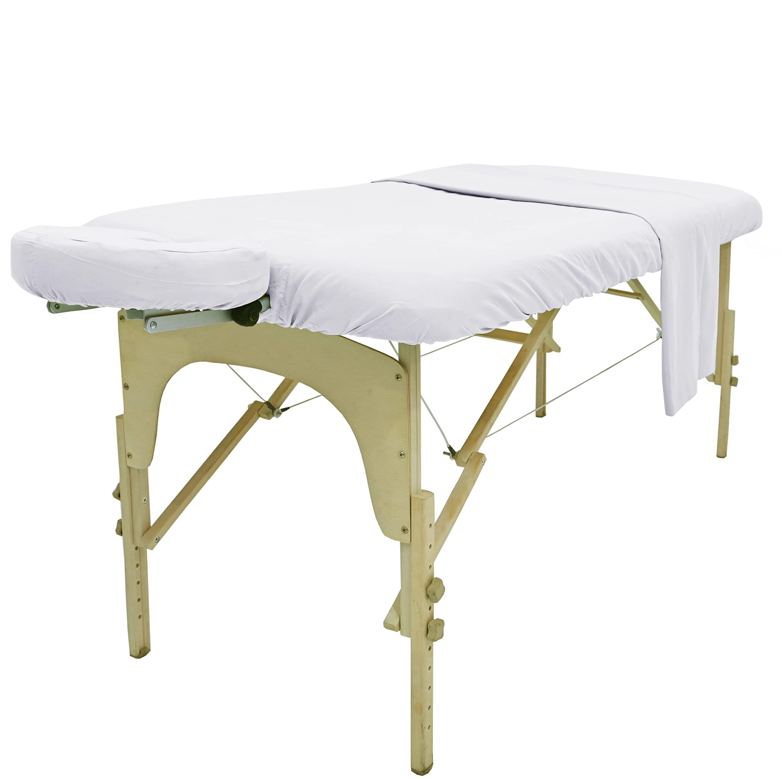 BODYWORKS LINEN BODYWORKS LINEN Wholesale Bulk 10 Full Sets Premium Premium Microfiber Massage Table Sheets Set 3 Pieces Full Set Massage Table Cover Flat Fitted Sheets face Cradle Cover (White)