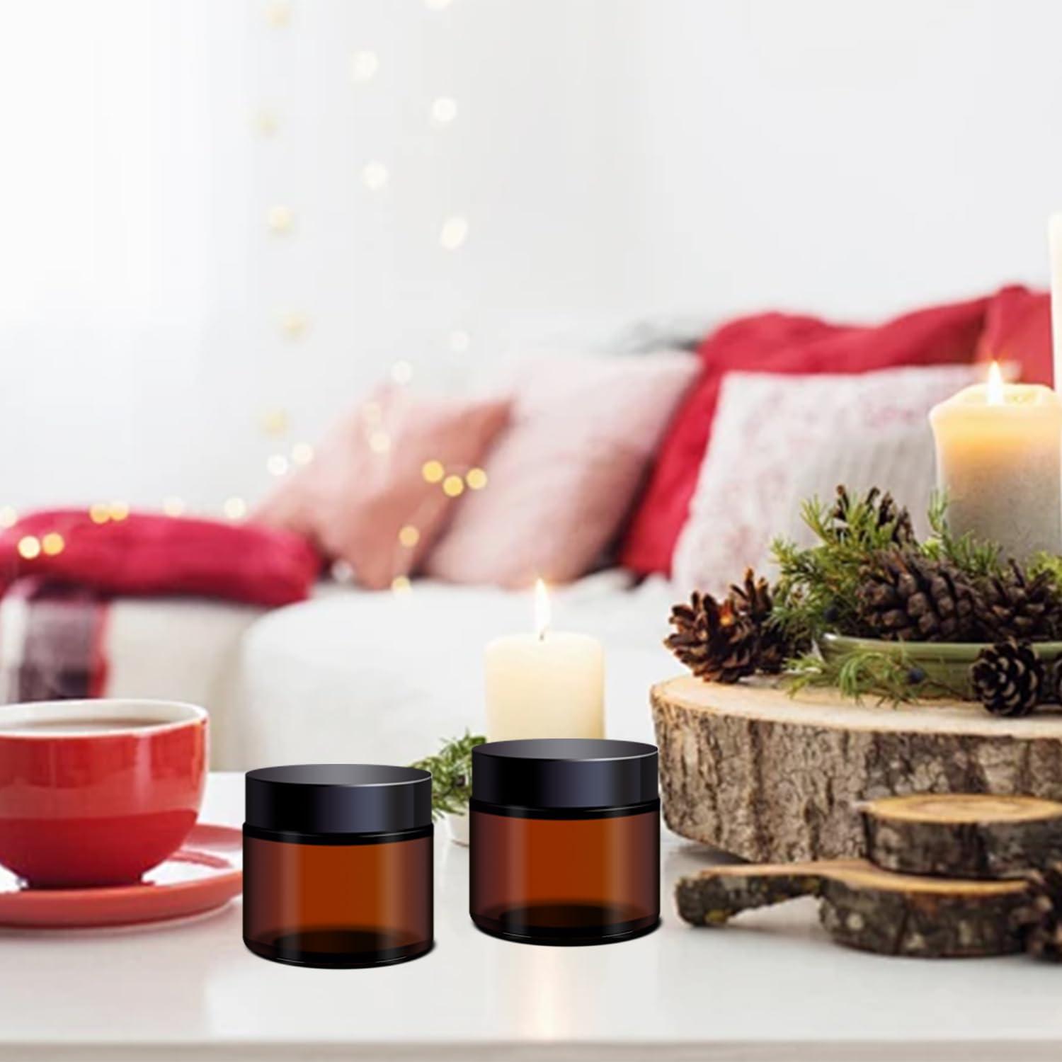 Ltzmcmy Ltzmcmy 2 oz Amber Glass Jars with Lids,48 Pack 2oz Small Container Jars with Inner Liners and Black Lids for Cosmetics,Cream Lotion,Body Scrub