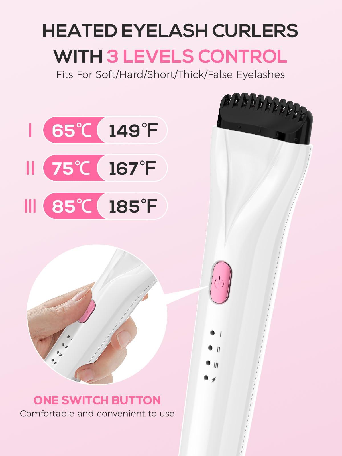 Smiling Shark Heated Lash Curler Wand, 2024 New 5D Push Heated Eyelash Curler and Rechargeable 3 Heat Modes Anti-Burn & 5 Mins Power 0ff for Professional Lasting Eyelashes Results, Heated-Eyelash-Curler-Electric