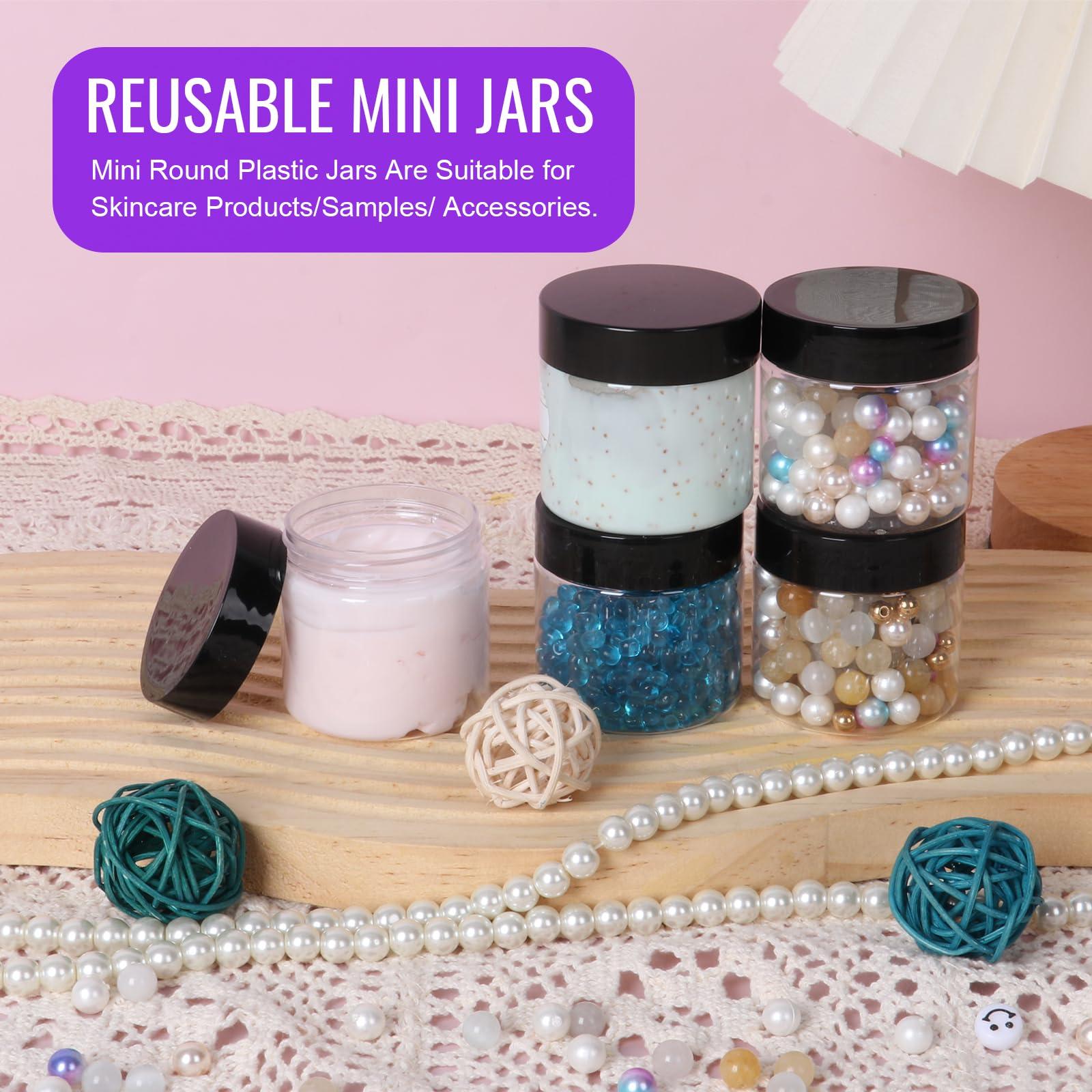 Jaisie.W Jaisie.W 2 oz Plastic Jars with Lids 48Pack,Empty Small Plastic Jars with Lids for Storage, Round Clear Plastic Jars with Lids for Cream,Lotion,Powder,Ointment(2fl.oz,set of 48)