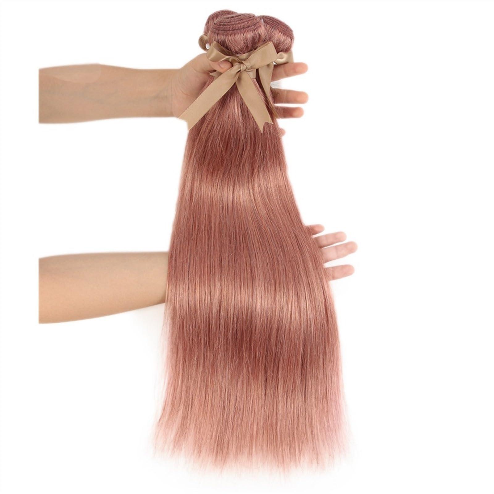 CFGH6FDF Bundles Brazilian Straight Hair Bundles 100% Human Hair Weave Rose Gold Pink Color Remy Hair 3 Bundles Hair Weft(14 14 14)