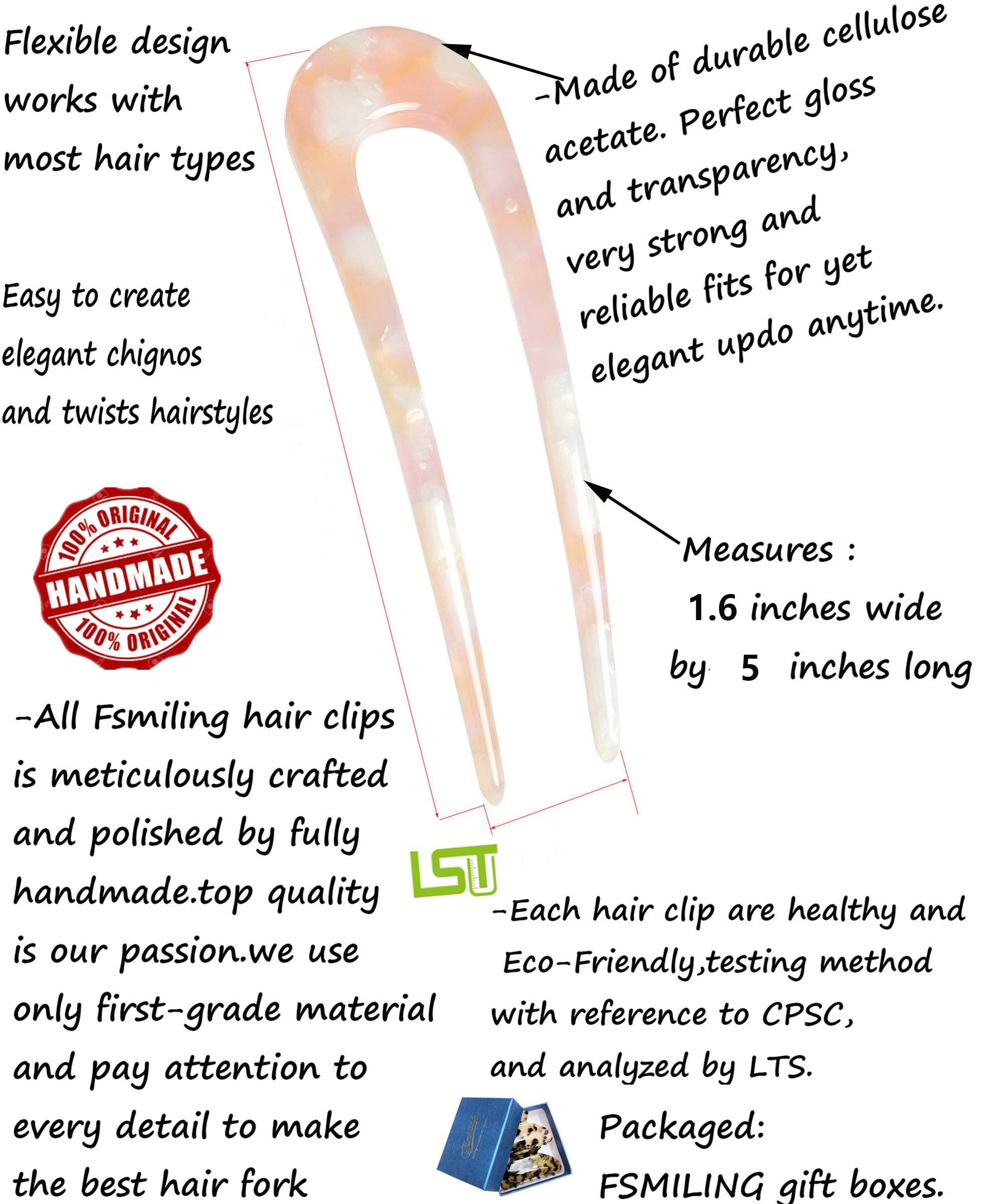 Fsmiling French Hair Pins Tortoise Shell French Hair Forks U Shaped French Pins 2 Prong Hair Sticks Acetate Chignon Pin for Women Hairstyle Accessories 2 Pack