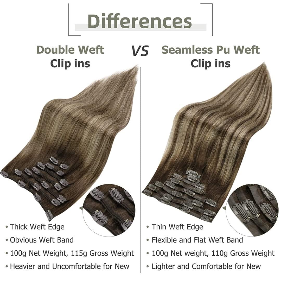 Sweejim Seamless Hair Clip Hair Extensions Remy Human Hair 120G Pu Invisible Clip In Extensions Human Hair Color 1B 22inches 100g/Set