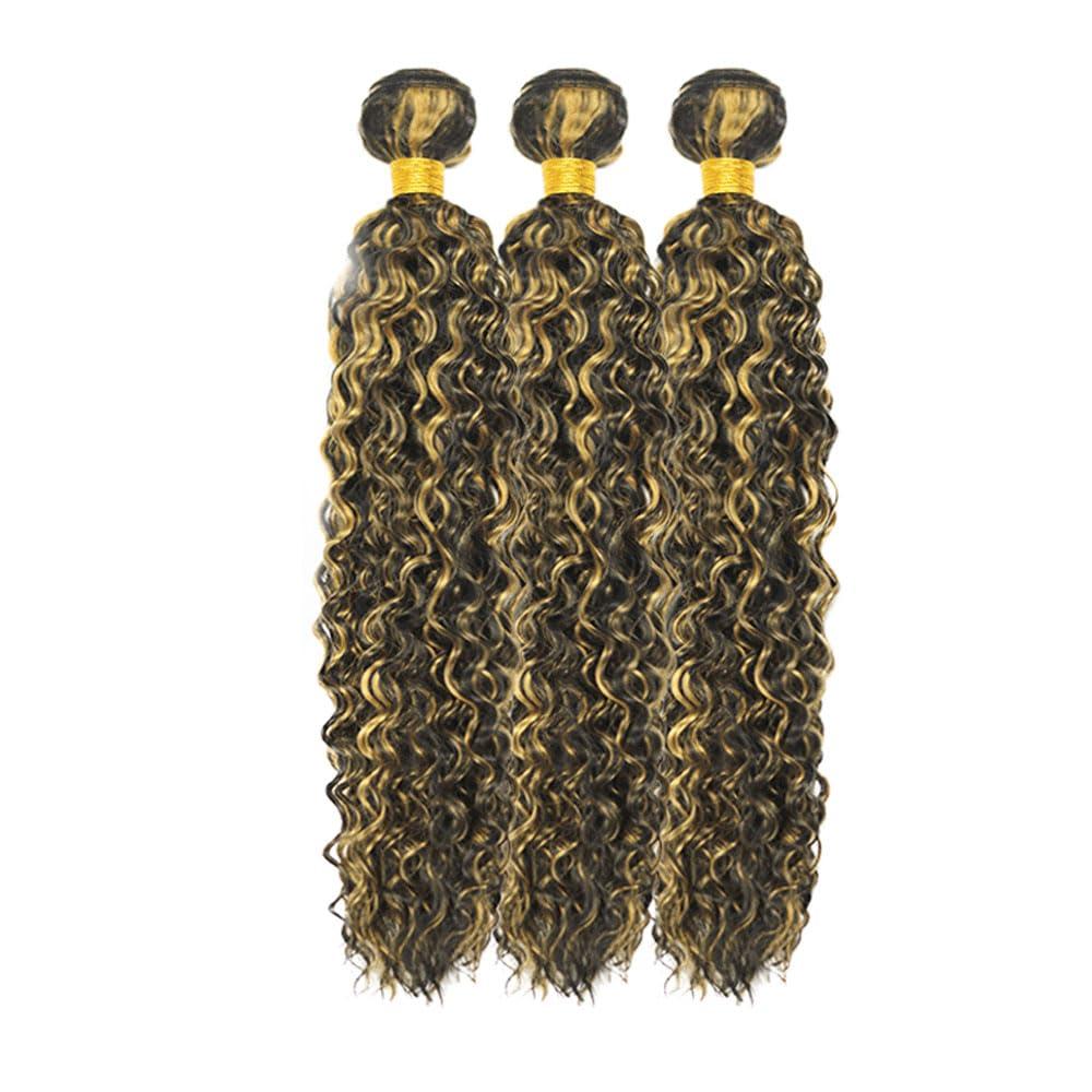 NiegMeag P1B/27 Human Hair Bundles Highlight Deep Wave Bundles Brazillian Grade 8A Virgin Human Hair Mixed Length 3 Bundles 28 30 32 Inch 2 Tone Black Mixed With Honey Blonde Bundles