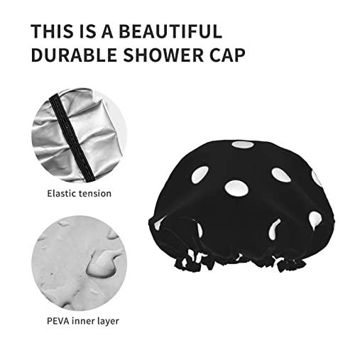 IDNUYIA White Dots Shower Cap For Women, Layers Bathing Shower Reusable Elastic Band Stretch Hem Hair Hat
