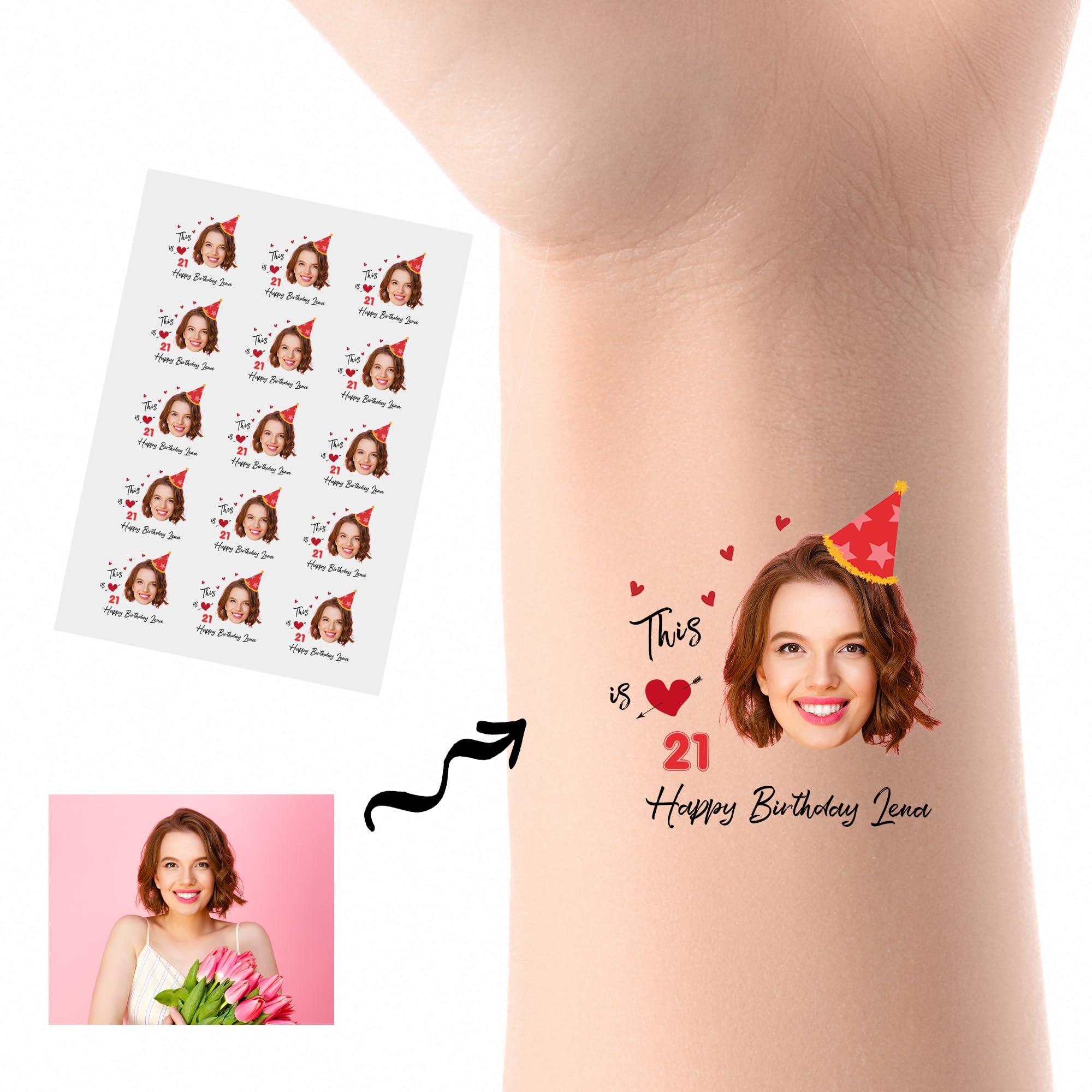 DIYKST Custom Temporary Tattoos with Face Personalized Name Tattoo with Photo Logo Customized Temporary Tattoos Stickers For Women Men for Birthday Party Wedding Bride Groom Decor 15Pcs
