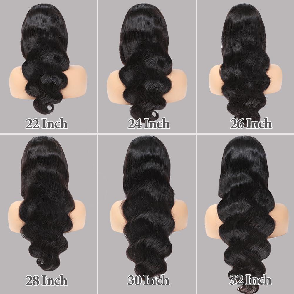 Naddaka Body Wave Lave Front Wigs Human Hair Pre Plucked 13x4 HD Transparent Lace Frontal Human Hair Wig with Baby Hair 180% Density Lace Front Body Wave Wigs Natural Black 22 Inch