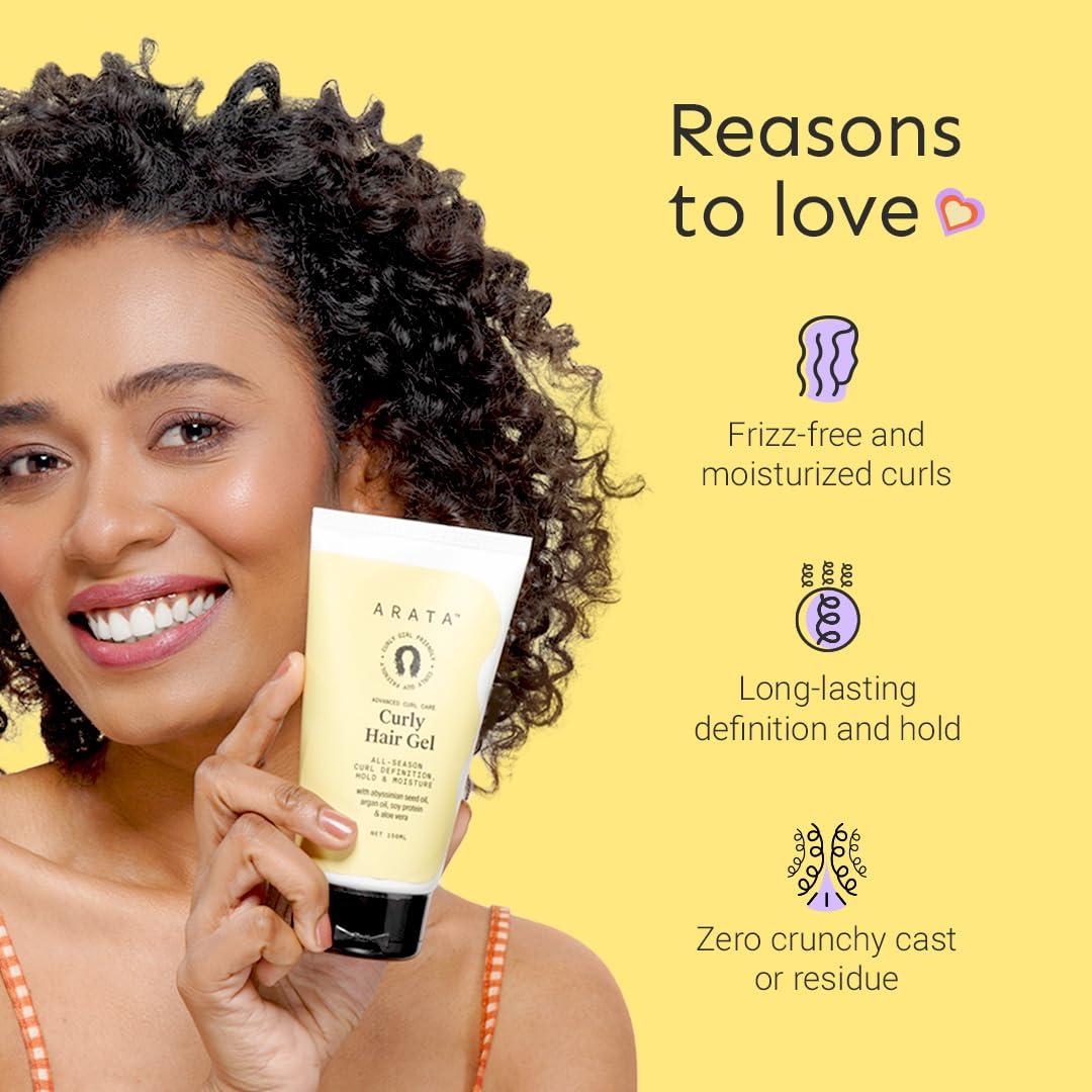 Arata Arata Advanced Curl Care Curly Hair Gel (150 ML) | Abyssinian Seed Oil, Argan Oil, Soy Protein & Aloe Vera | All-Season Curl Definition & Soft, Natural Hold | CG Approved