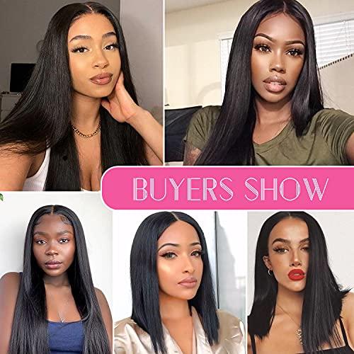 FQ Peruvian Straight Human Hair Bundles with Closure(16 18 20+12) Unprocessed Virgin Human Hair 3 Bundles with Closure 10A Straight Hair Weave Bundles with Lace Closure Natural Color