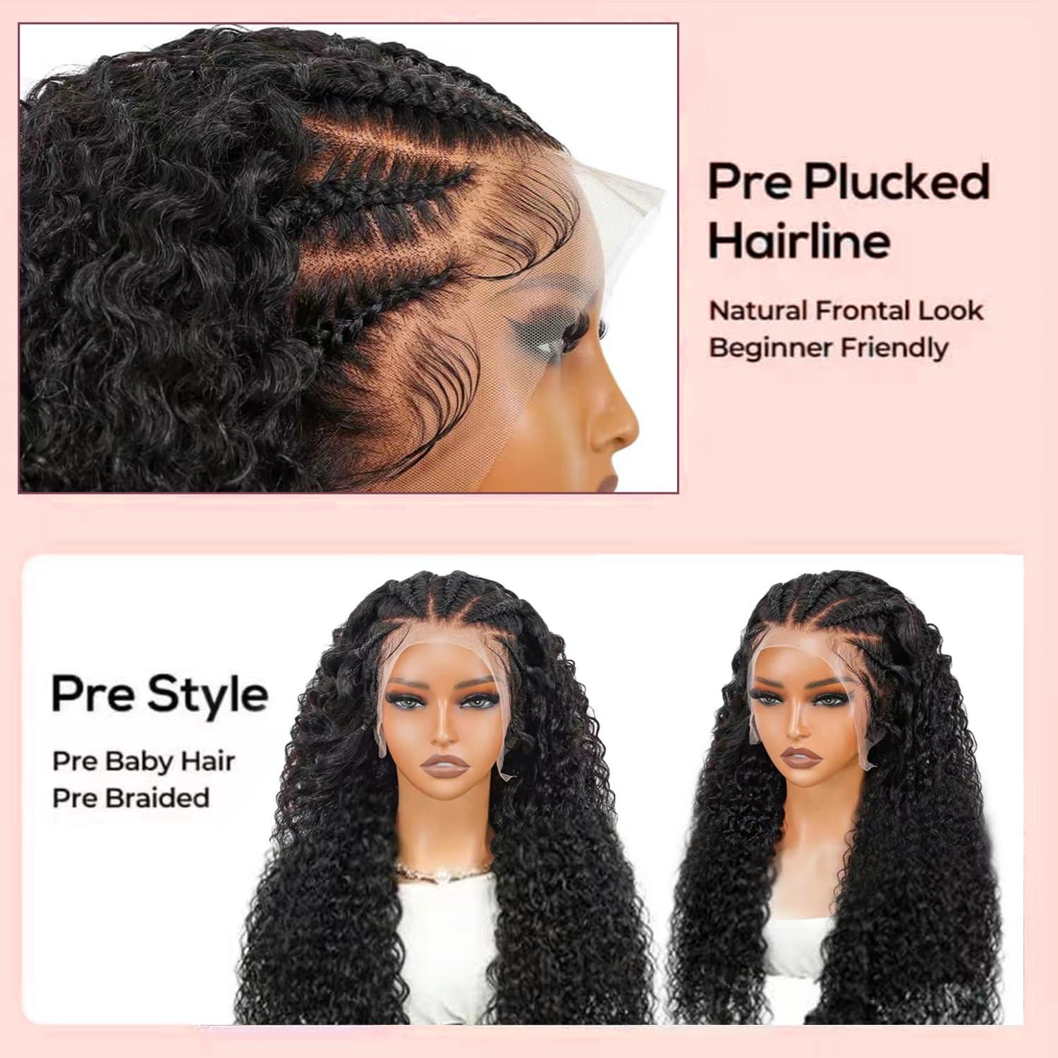 Cfaimity 30inch Lace Front Wigs Human Hair Curly Wigs Pre Plucked 200% Density 13X6 HD Transparent Lace Frontal Braided Human Hair Wig Brazilian Deep Wave Lace Front Wigs Human Hair with Baby Hair