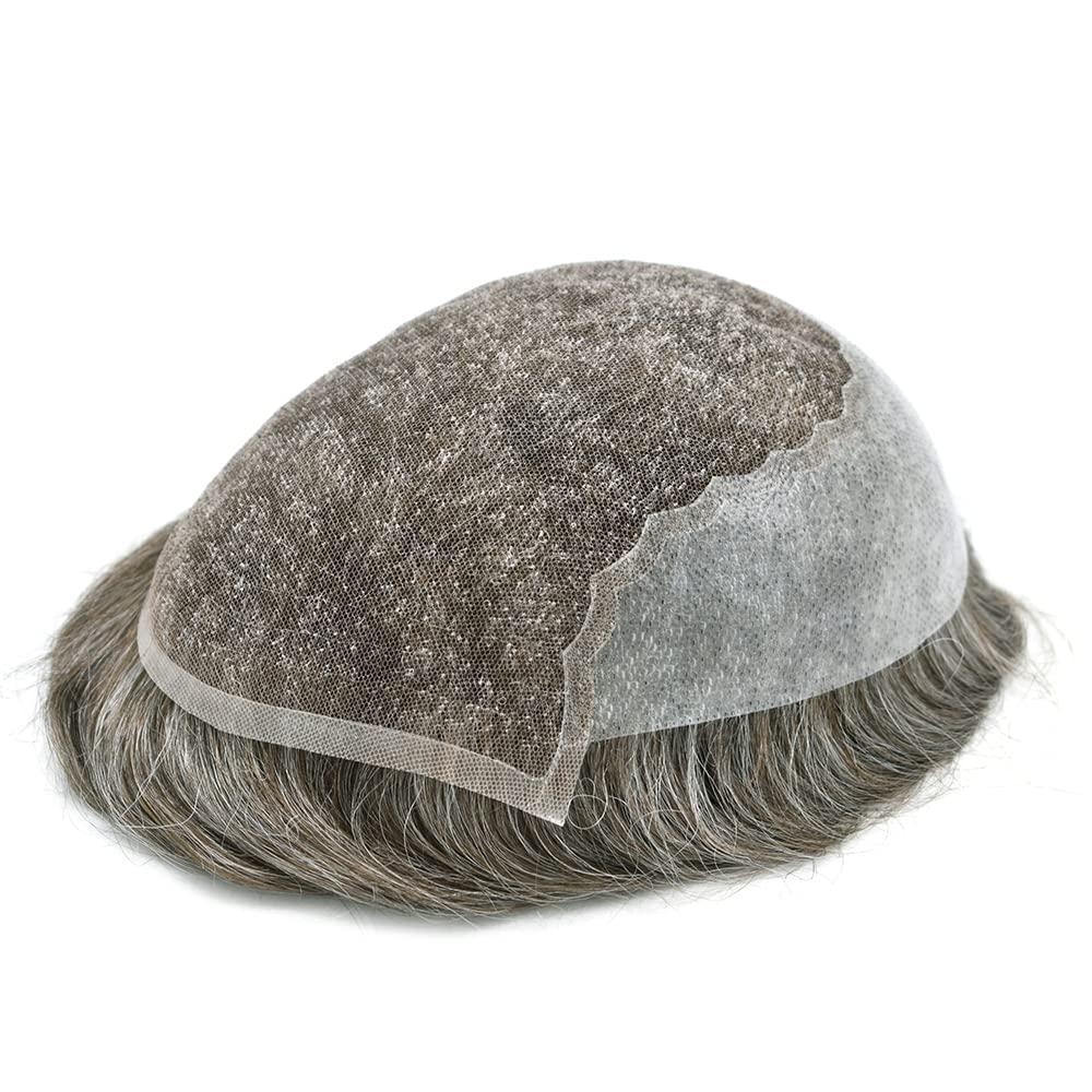 Hair Wonders Hair Wonders Toupee For Men Real Human Hair Replacement System Soft Swiss Lace Hair Piece For Men Toupee Hair System Protesis Capilar8x10 Medium light density #640 6# LIGHT BROWN+40% GREY