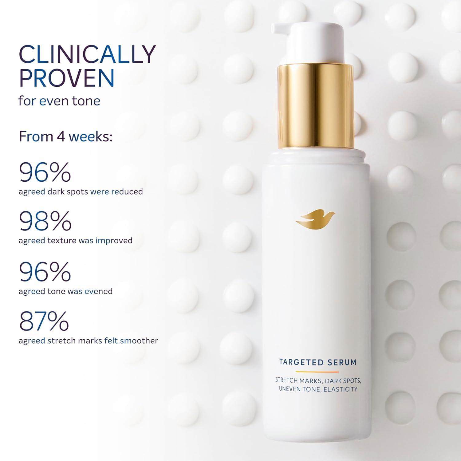 Dove Dove Targeted Serum Multipurpose for Stretch Marks, Dark Spots, Uneven Skin Tone and Elasticity,with Tone Balance Complex, Niacinamide, Collagen Peptides and Natural Moisturizing Factors, 3.2 oz