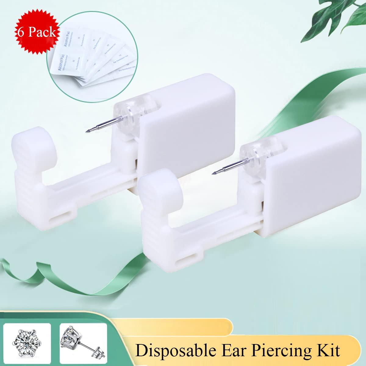 Orglace Ear Piercing Kits,Body Piercing Kits,6 Pack Disposable Self Ear Piercing Gun Tool with 5mm Cubic Zirconia Stud Earrings (White)