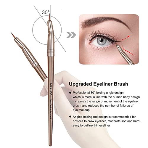 MAANGE MAANGE Small Makeup Bag for Purse and 20 Pcs Makeup Brushes Set with Gift BoxBlue+Champagne)