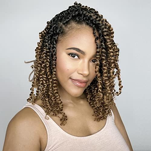 ToyoTress Toyotress Tiana Passion Twist Hair - 8 inch 8 Packs Pre-twisted Crochet Braids Ombre Brown Short Bob Pre-looped Synthetic Braiding Hair Extensions (8 Inch, OT30-8P)