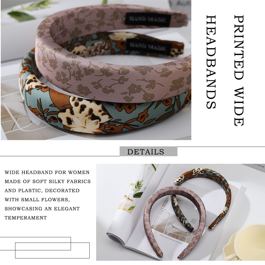 Sinalty Sinalty Printed Wide Headbands Boho Headband Padded Silk Hairbands Cute Beauty Fashion Hair Accessories for Women Pack of 2 (Elegant)