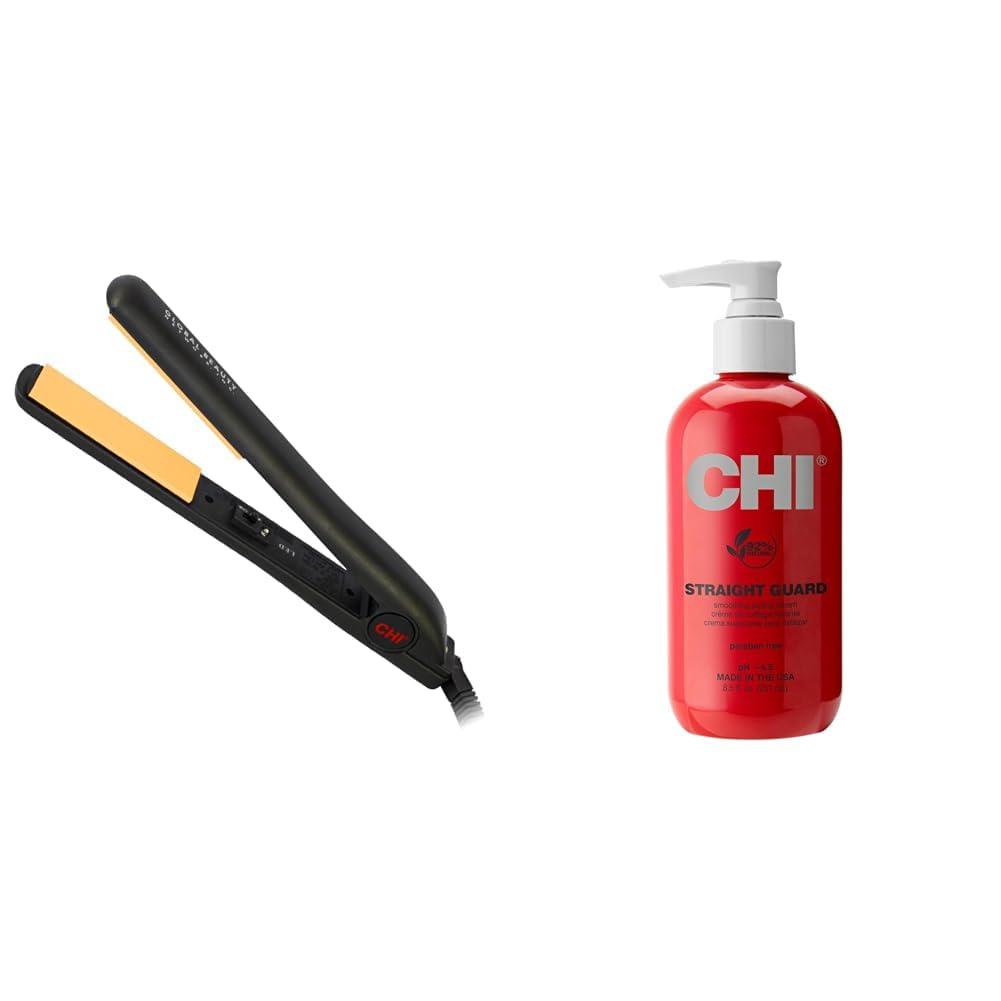 CHI CHI Original Ceramic Hair Straightener Flat Iron | 1 Inch Ceramic Floating Plates | Quick Heat Up & Straight Guard Smoothing Styling Cream, 8.5 FL Oz