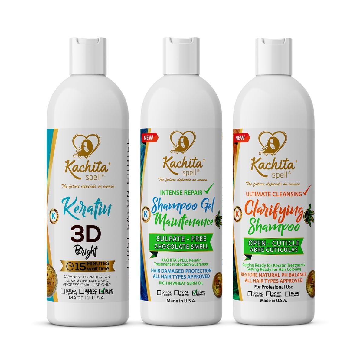 Kachita Spell Kachita Spell Brazilian 3D Chocolate Keratin Hair Treatment Kit - Instantly Straightens, Smooths, Repairs, Conditions, and Strengthens Hair. Made in USA, Professional Results
