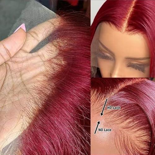 oulaer Burgundy Bob Wig Human Hair 13x4 Side Part Red Bob Lace Front Wig Human Hair for Women 150% Density Pre Plucked for Women Brazilian Remy Hair with Baby Hair 12Inch
