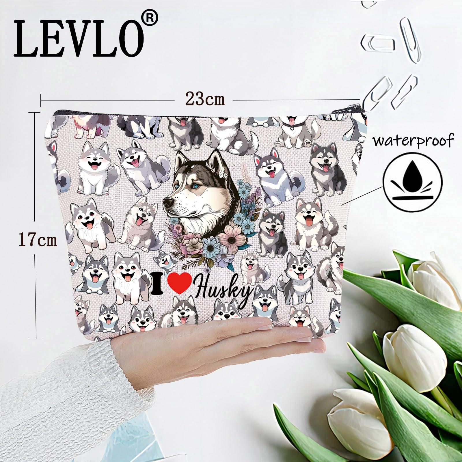 LEVLO LEVLO Husky Cosmetic Makeup Bag Siberian Husky Lover Gift Husky Dog Zipper Pouch Bag Husky Merchandise For Dog Owner (I love Husky)