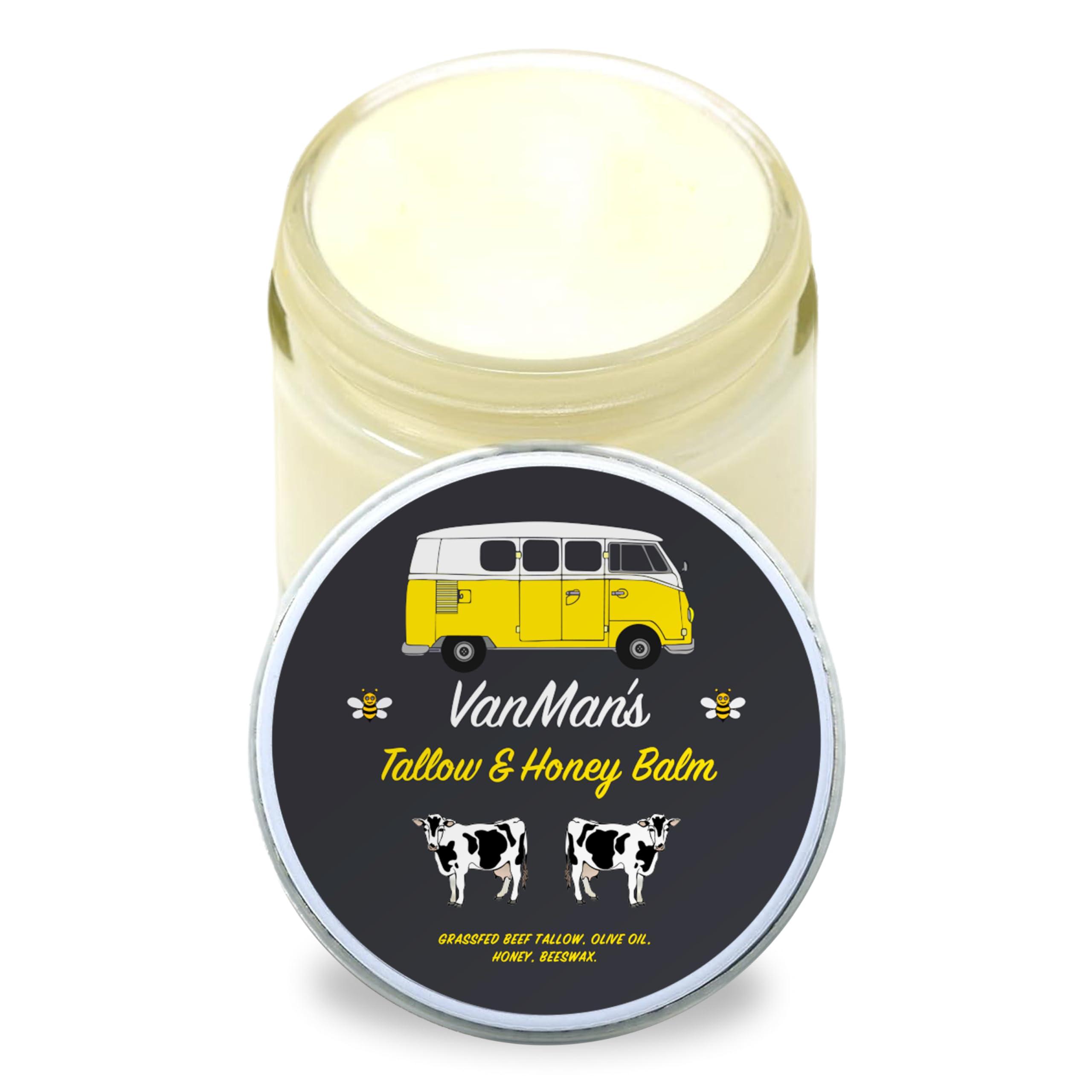 The Vanman Company Vanman\'s Tallow and Honey Balm With No Added Scent - Beef Tallow Face Moisturizer with Grass-Fed/Finished Beef Tallow for Skin, Organic Raw Honey and Beeswax, Cold Pressed Olive Oil - 2 oz