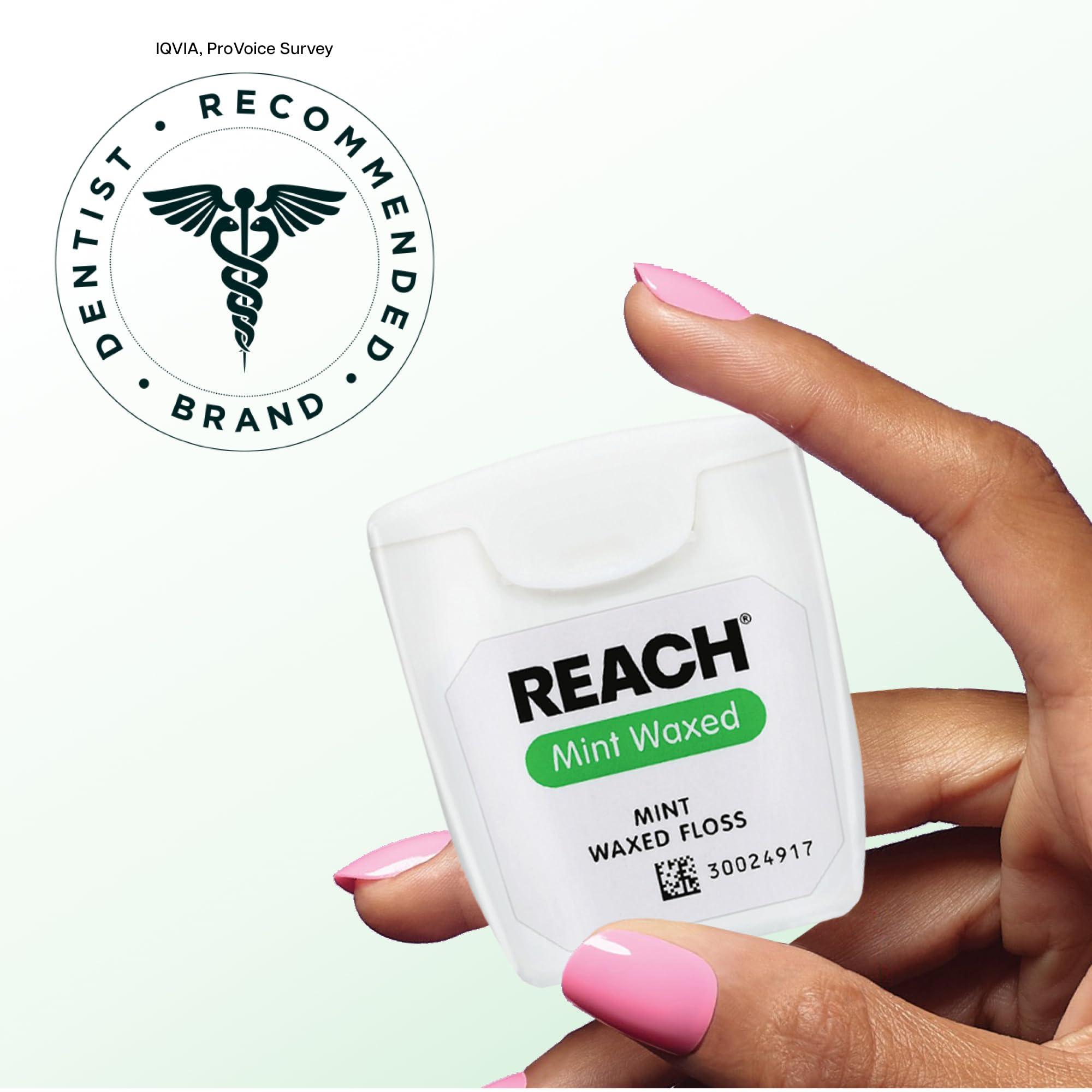 Reach REACH Waxed Dental Floss, Mint, Plaque Remover for Teeth, Shred Resistant, Floss Slides Smoothly, Easy to Use, Waxed, Deep Cleaning Teeth, Oral Care, PFAS Free, for Adults & Kids, 6 Pack, 55 yd
