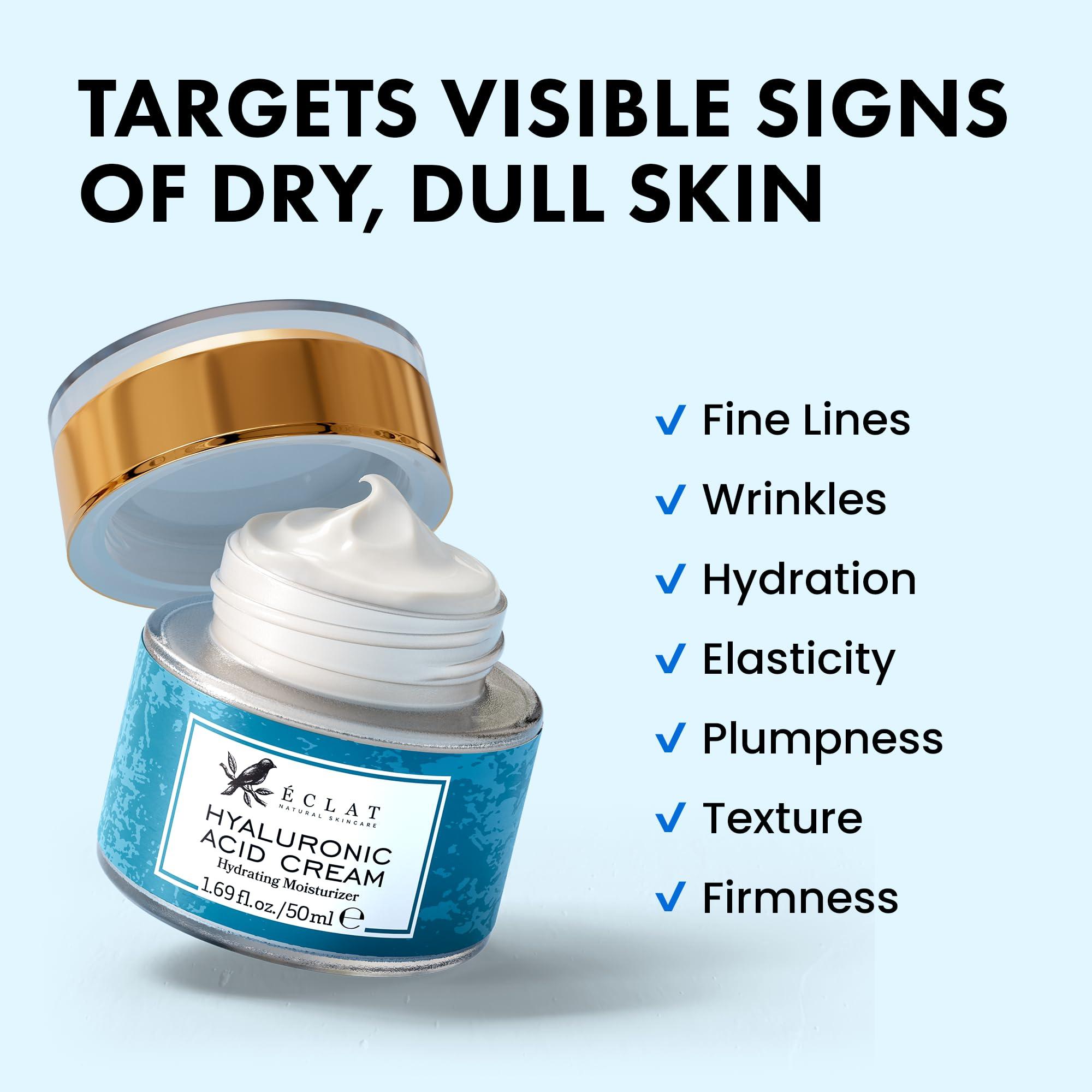 Eclat Skincare Eclat Skincare Hyaluronic Acid Moisturizer Anti Aging Face Cream with Vitamin C, Hydrating Facial Moisturizer for Women & Men - Anti Wrinkle Day & Night Cream - Hyaluronic Acid Face Lotion 1.7 fl oz