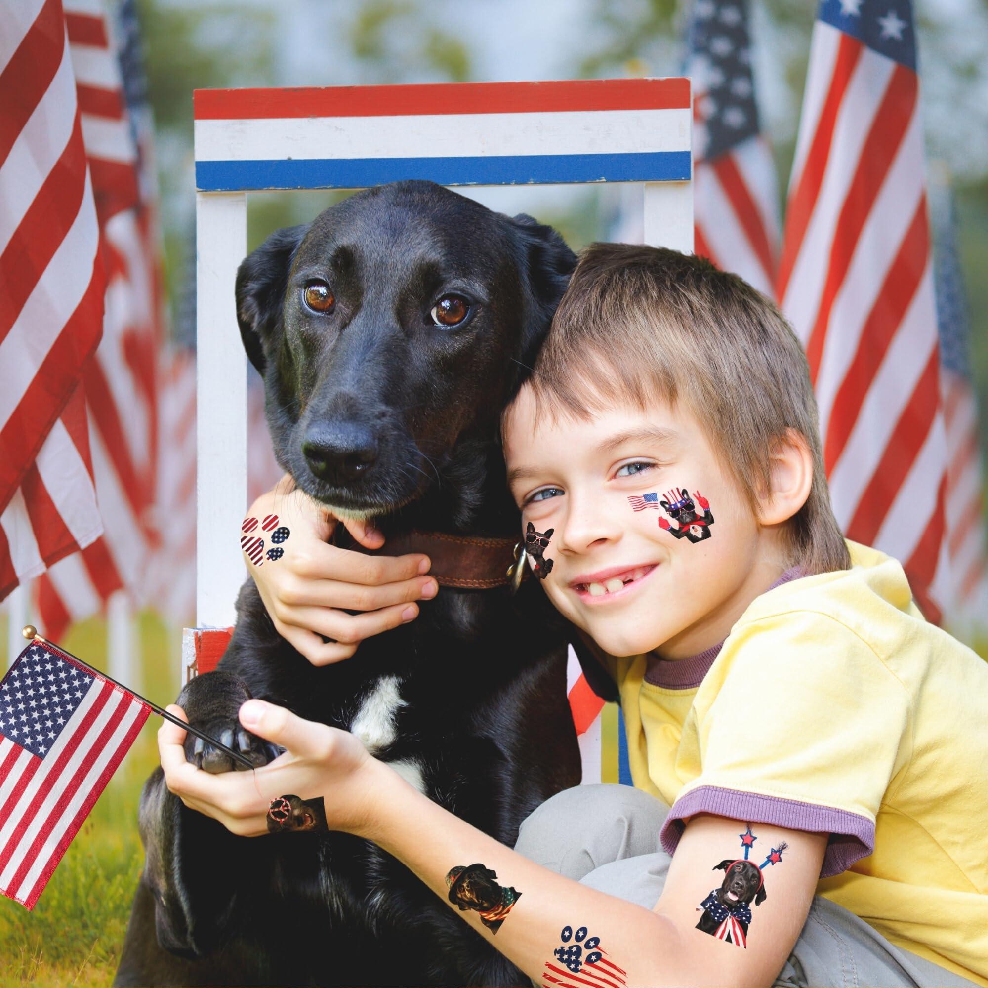 MIIVOYAGE MIIVOYAGE USA Dog Temporary Tattoos 72pcs Individually American Flag Tattoos, Waterproof Sweat National Flag Removable Fake Tattoos, Red White and Blue Party Supplies, Patriotic Party Decorations