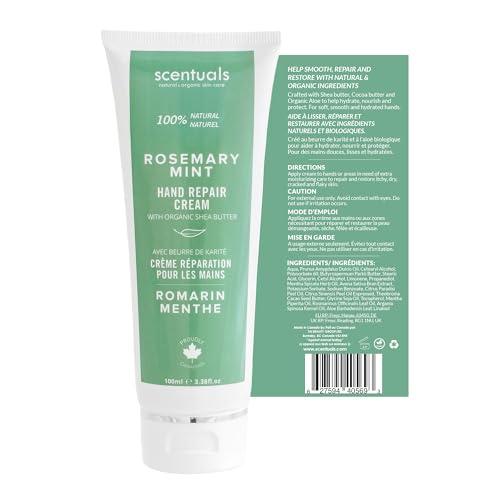 Scentuals Hand Cream with Rosemary & Mint Essential Oil, Shea Butter, Cocoa Butter, Argan & Almond oil, Vitamin E and Aloe Vera, for Moisturizing Dry Hands, Cruelty Free, Natural Skin Care, 100 ml, 3.4 fl.oz