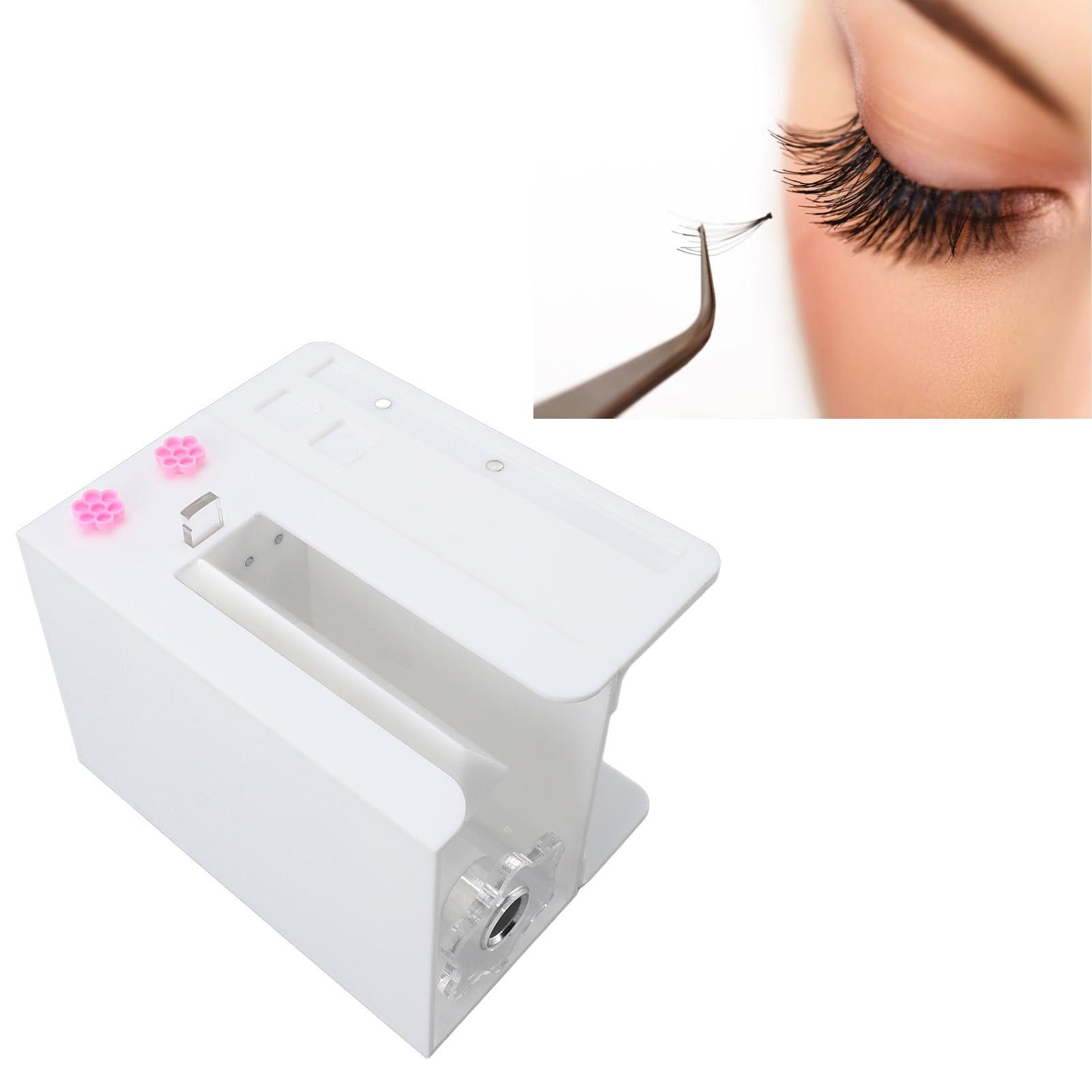 Focket Eyelash Flowering Machine, 6.89in False Eyelash Separator with 10 Eyelash Glue Cups, Professional Portable Acrylic Gift for Women Practical Lash Fan Maker Root Splitter (White)