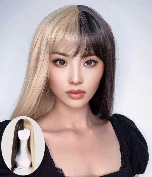 Appearanz Half Moon | Half Black And Half Blonde Synthetic Wig With Bangs