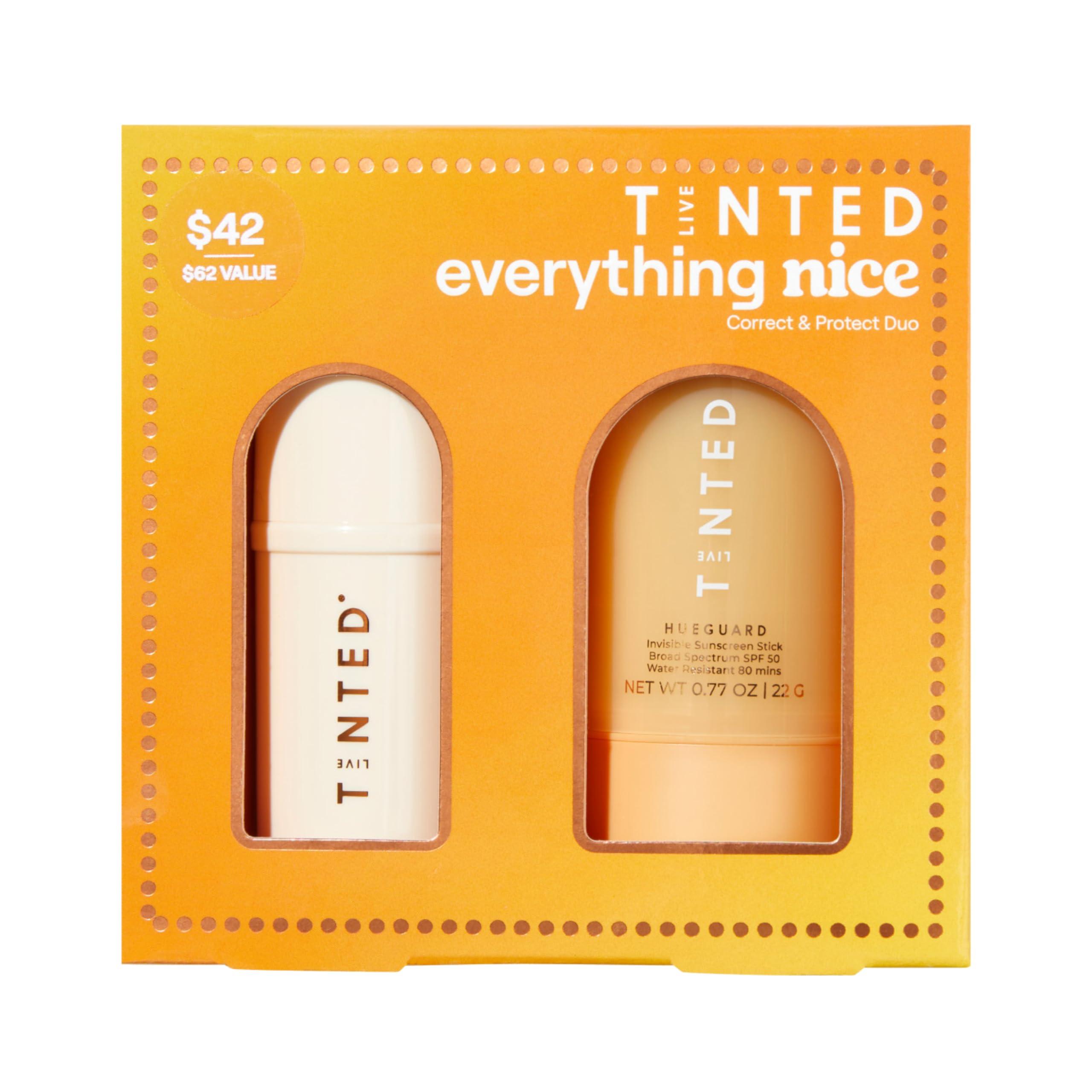 Live Tinted Live Tinted Everything Nice Correct & Protect Duo - Hueguard Invisible Sunscreen Stick SPF 50 & Superhue Hyperpigmentation Facial Serum Stick - Broad Spectrum, Waterproof & Brightening