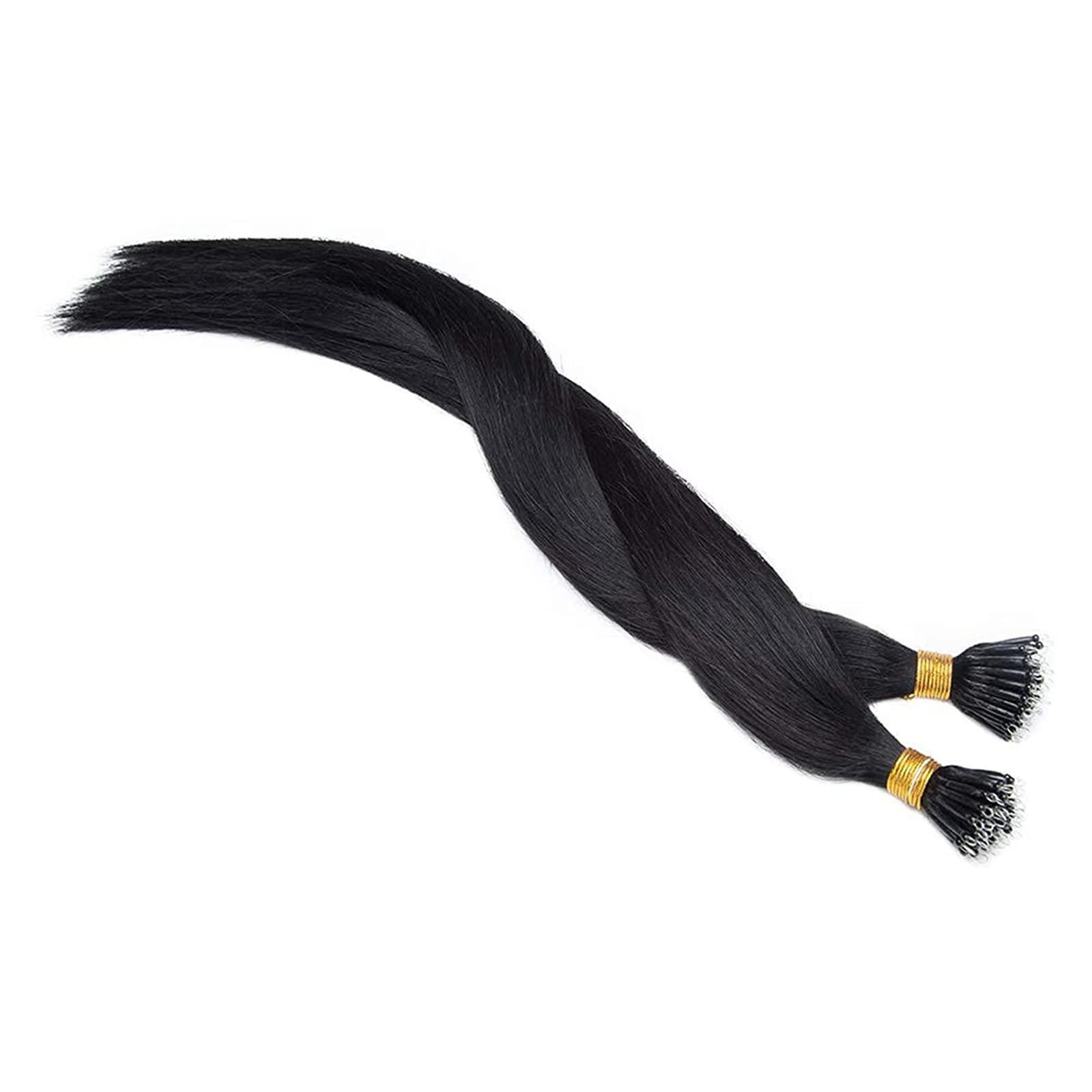 SCIAZA Human Hair Extensions, 8D Nano Beads Pre-Bonded Seamless Hairpieces, No Trace Natural Nano Ring Hairpiece Exteniosns,Jet black,26in